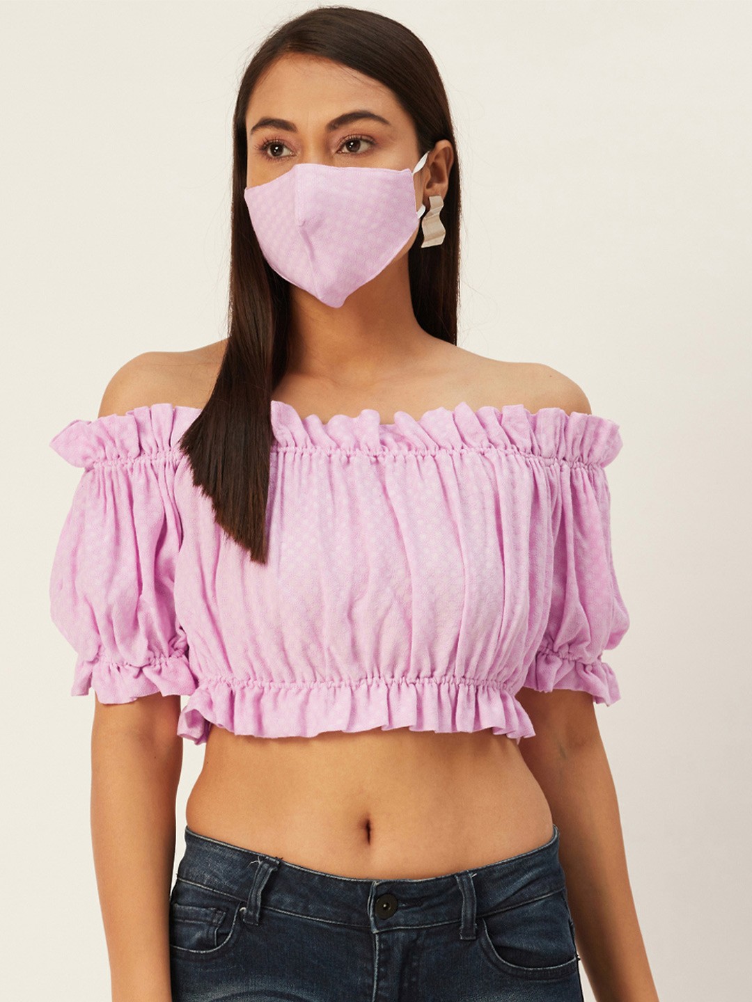 

DressBerry Women Purple Off-Shoulder Bardot Crop Top