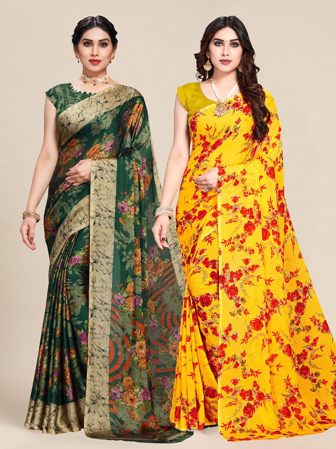 

MS RETAIL Set Of 2 Yellow & Red Floral Saree