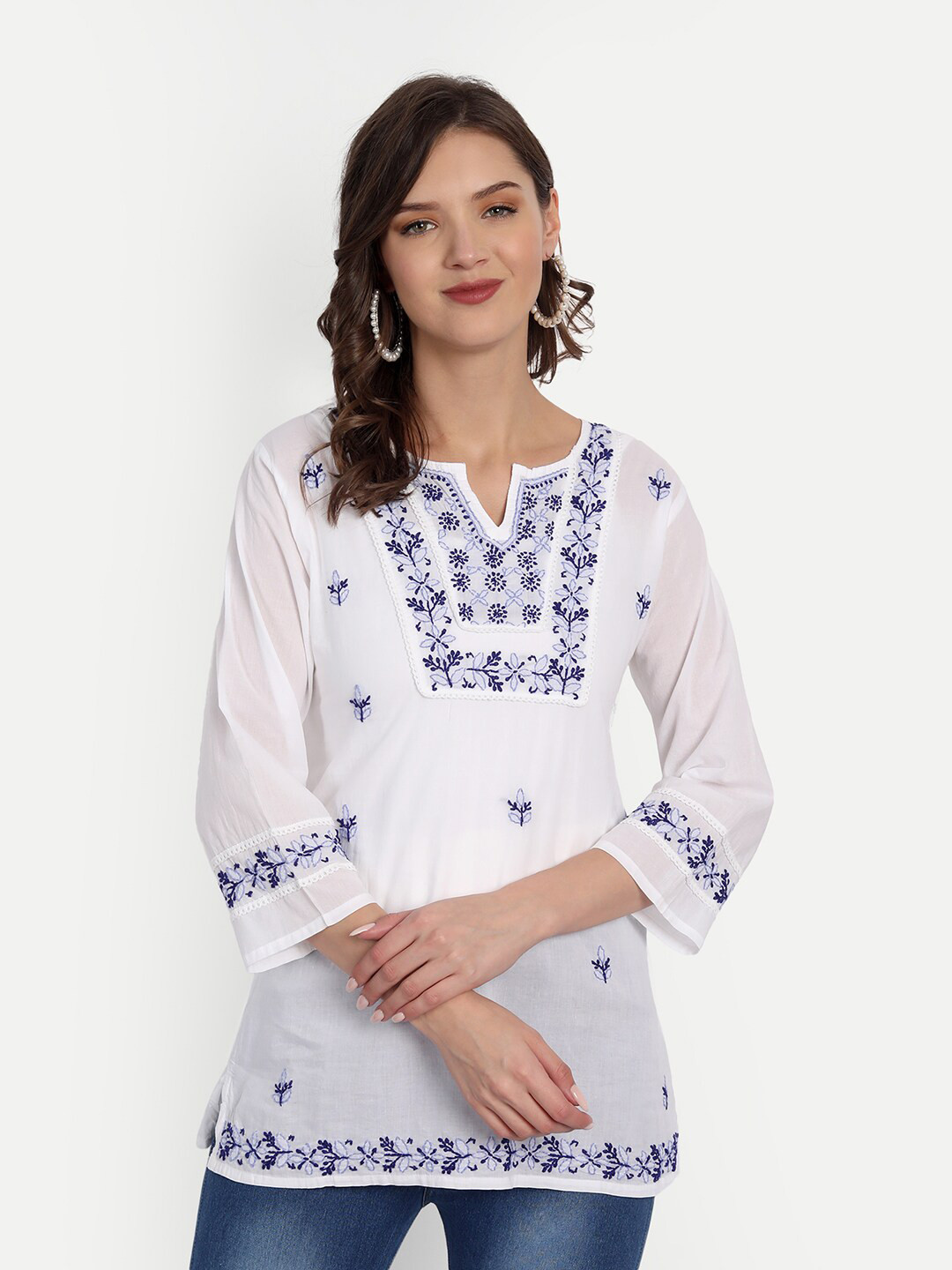 

Indiankala4u Women White Embroidered Chikankari Top