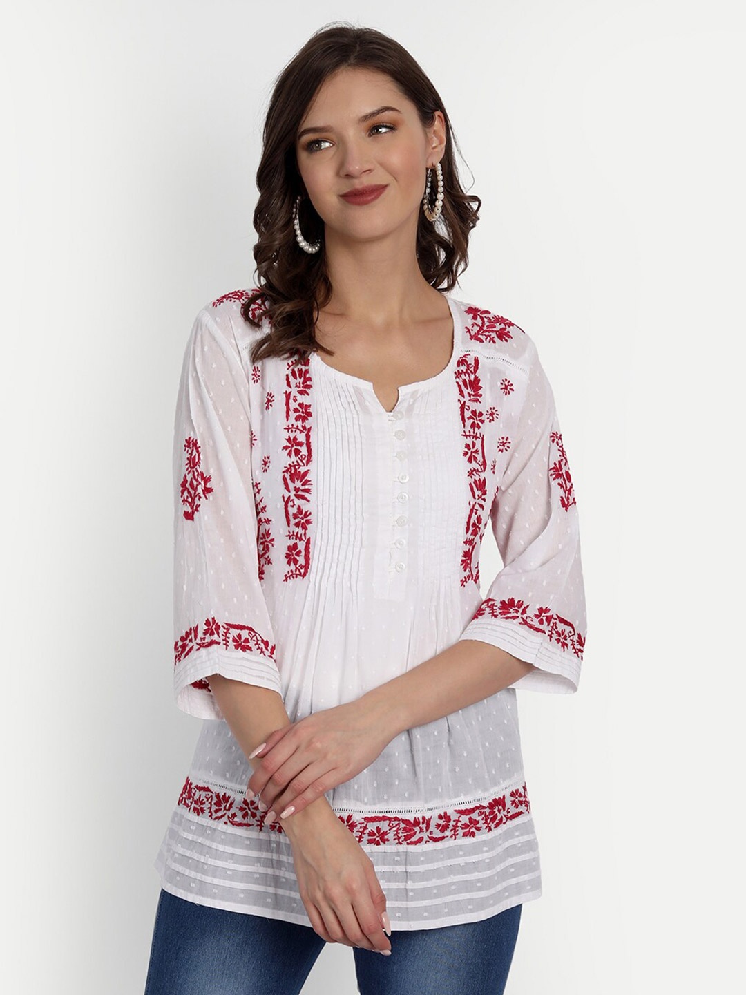 

Indiankala4u Women White Embroidered Chikankari Cotton Top