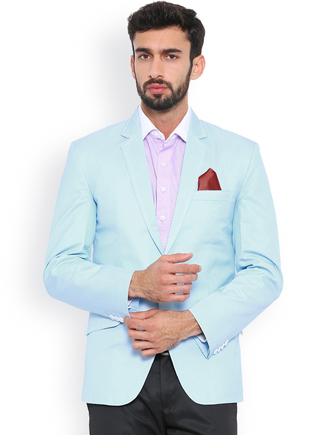 

Shaftesbury London Blue Regular Fit Single-Breasted Pure Cotton Blazer