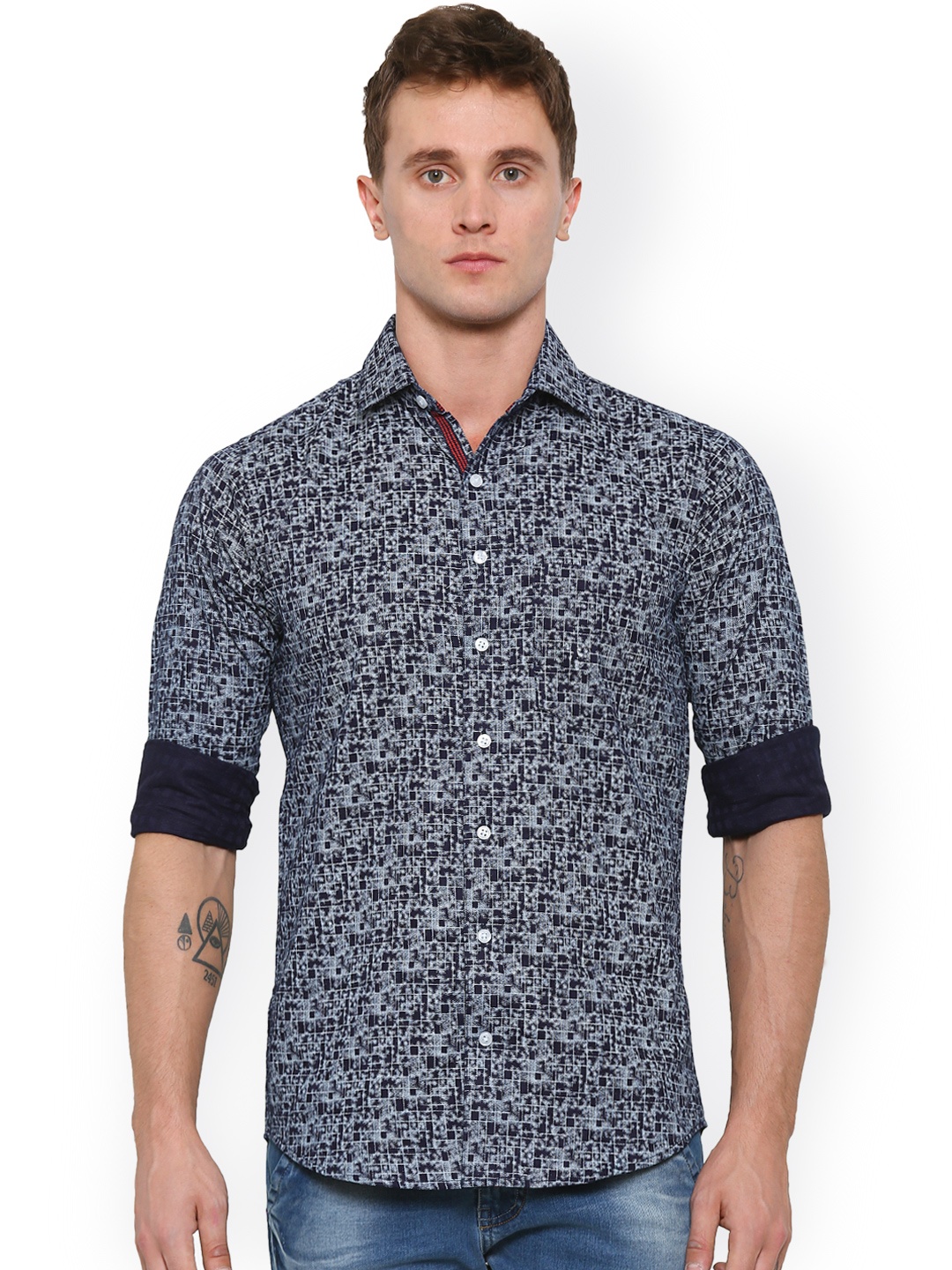

Shaftesbury London Navy Printed Comfort Fit Casual Shirt, Navy blue