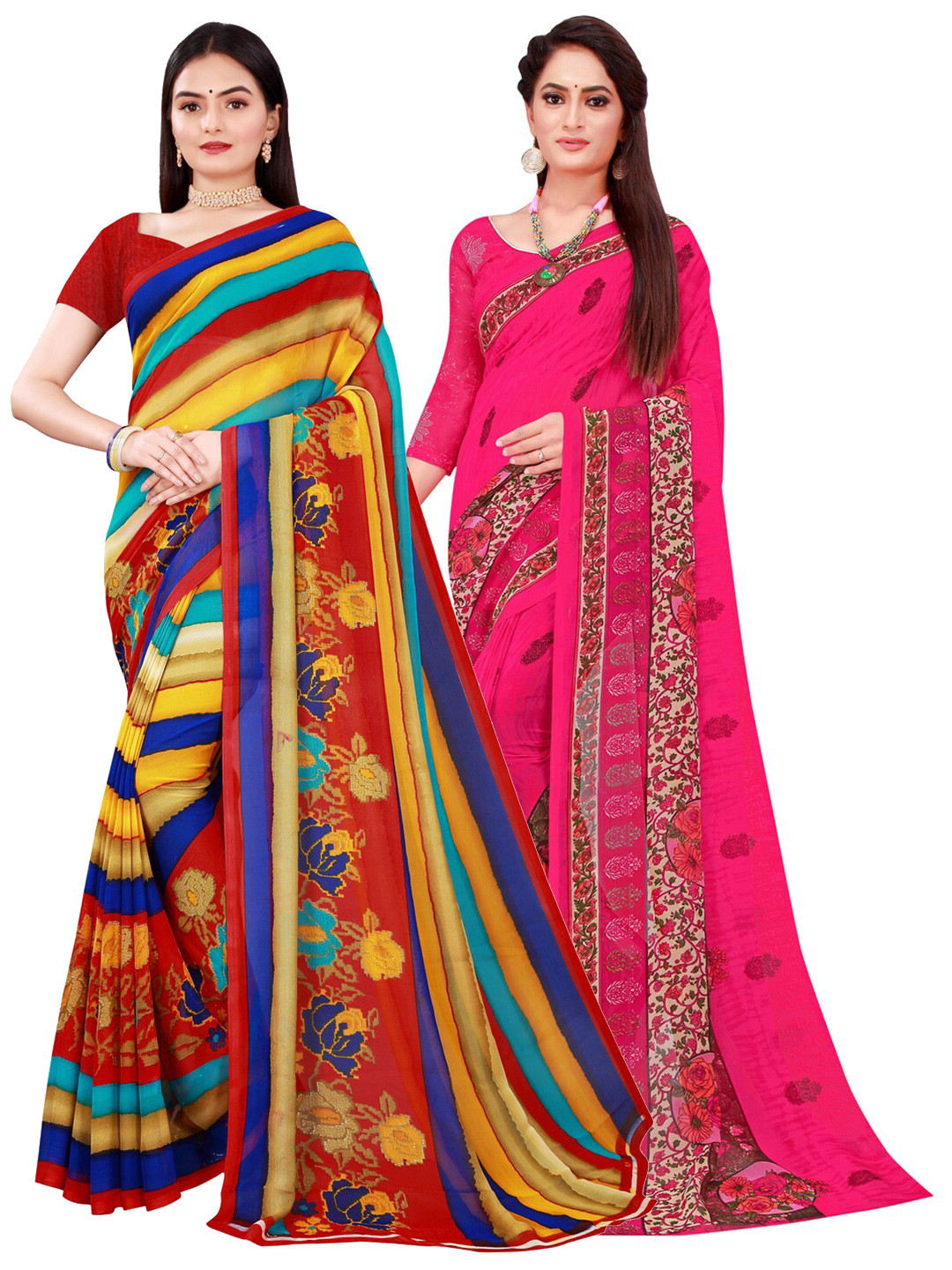 

SAADHVI Women Pack Of 2 Floral Pure Georgette Sarees, Pink