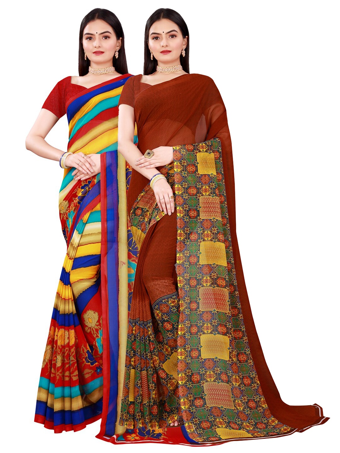 

SAADHVI Pack Of 2 Multicoloured Pure Georgette Saree, Multi