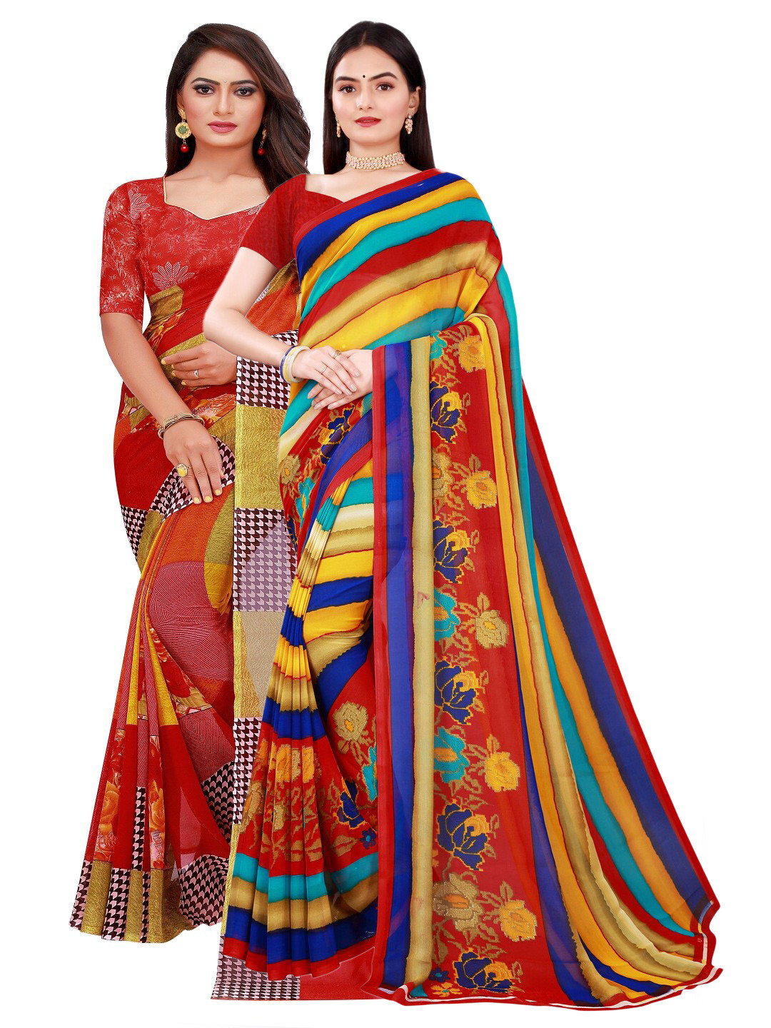 

SAADHVI Women Pack Of 2 Pure Georgette Saree, Red