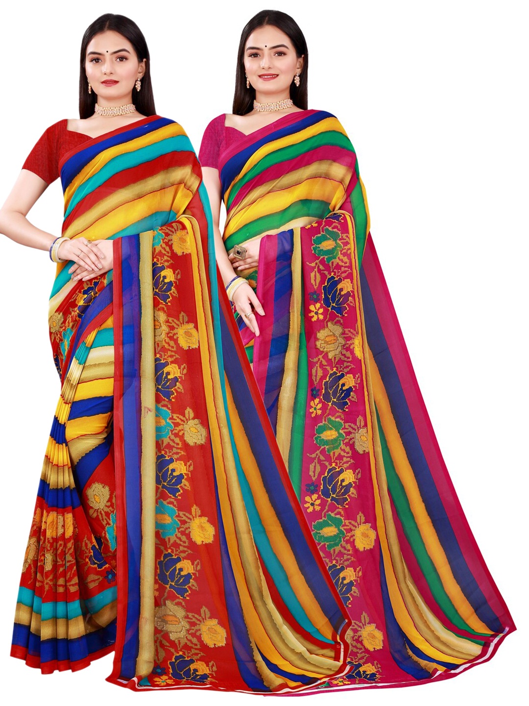 

SAADHVI Pack Of 2 Multicoloured Floral Pure Georgette Saree, Multi