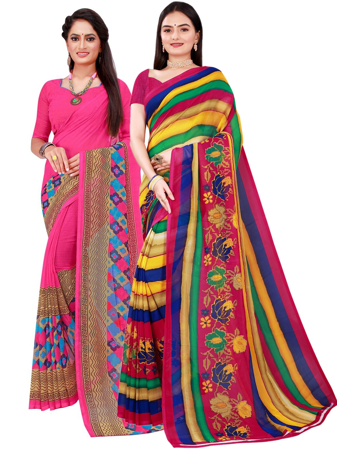 

SAADHVI Magenta & Green Pure Georgette Saree