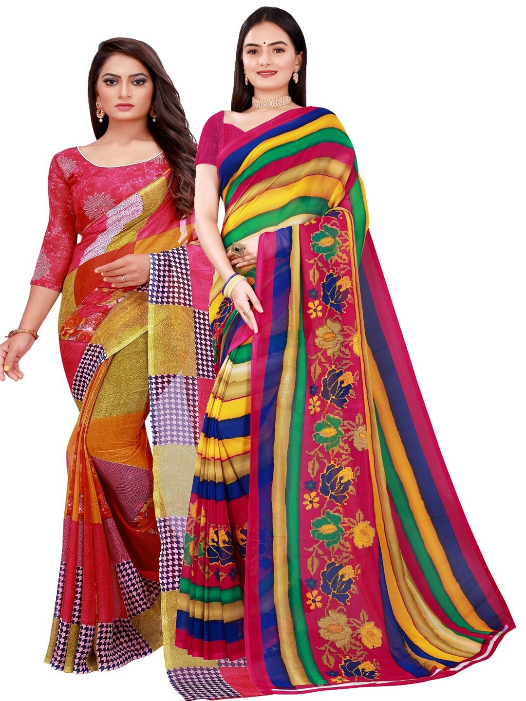 

SAADHVI Red & Yellow Pure Georgette Saree