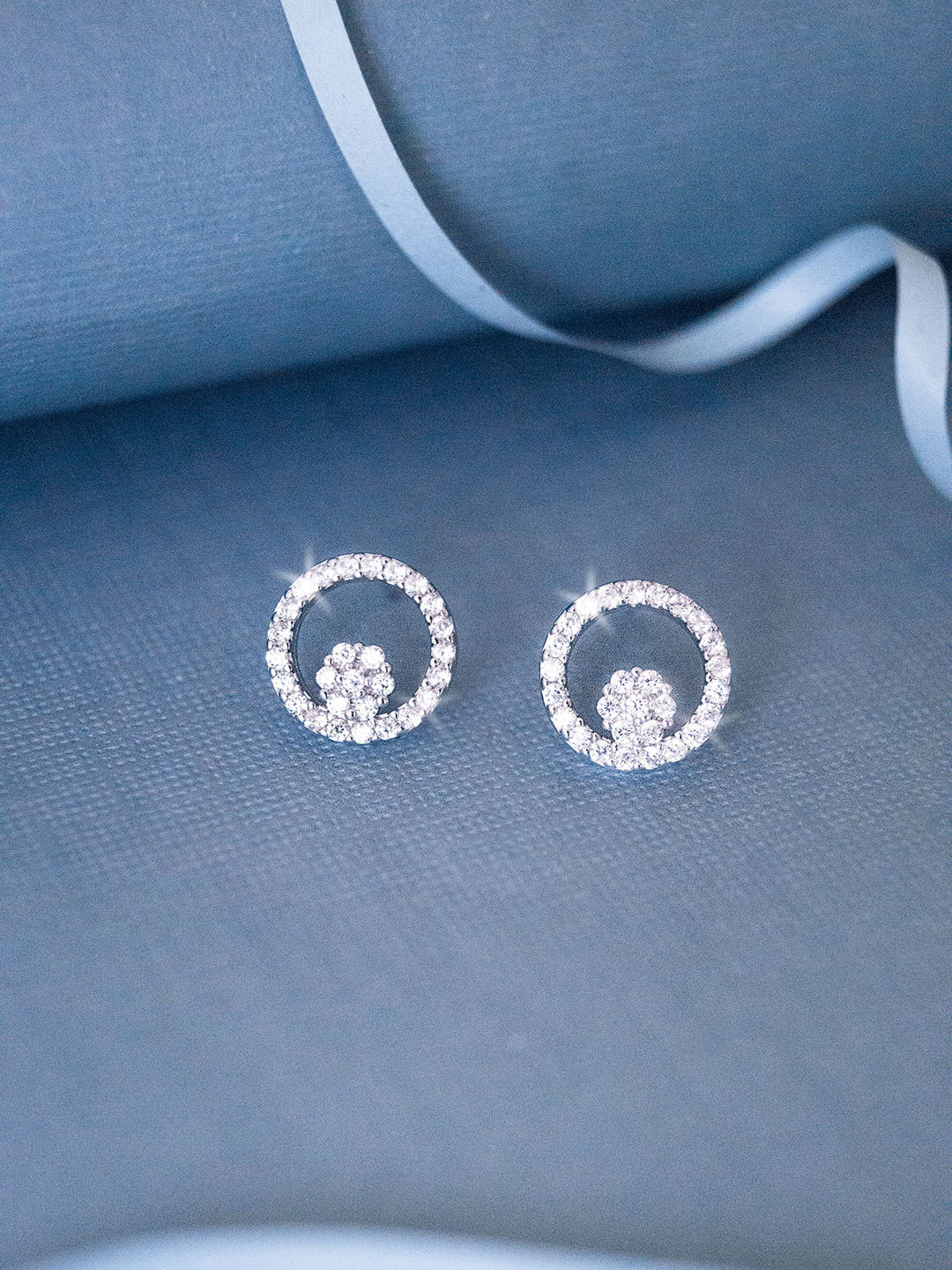 

MANNASH Rhodium-Plated Circular Stud Earrings, Silver
