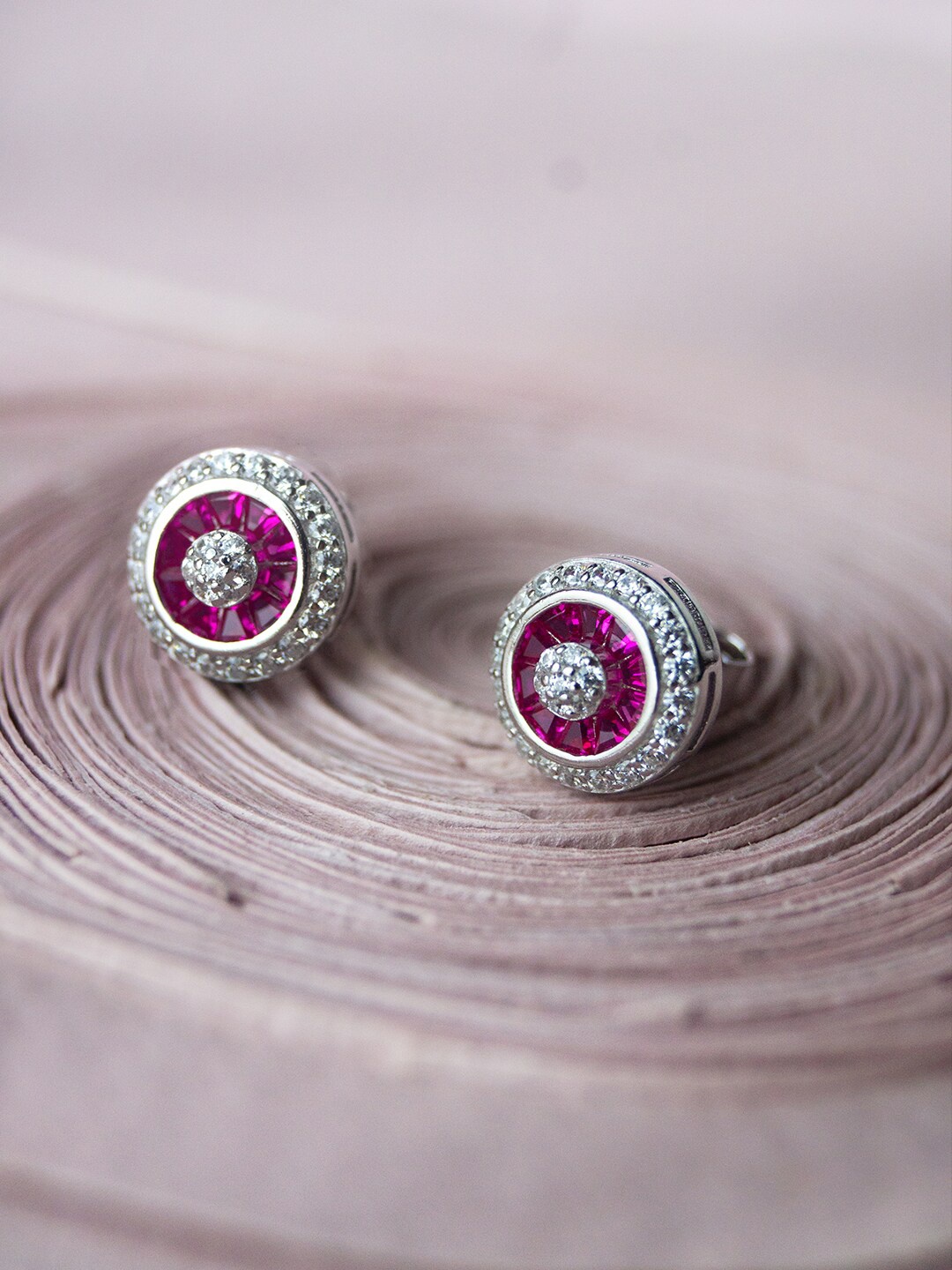 

MANNASH Mannash Vibrant Pinwheel Color Stone Statement Silver Stud Earrings