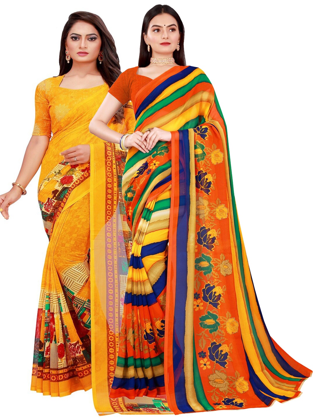 

SAADHVI Pack Of 2 Yellow & Red Pure Georgette Saree