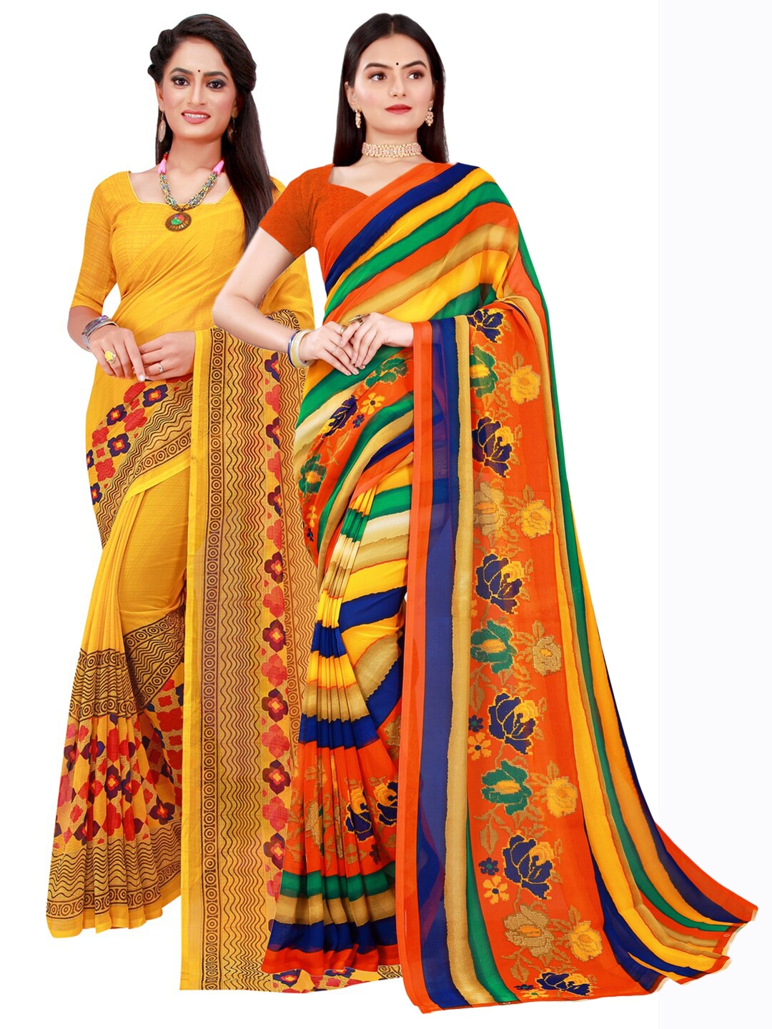 

SAADHVI Pack Of 2 Women Yellow & Red Printed Pure Georgette Saree