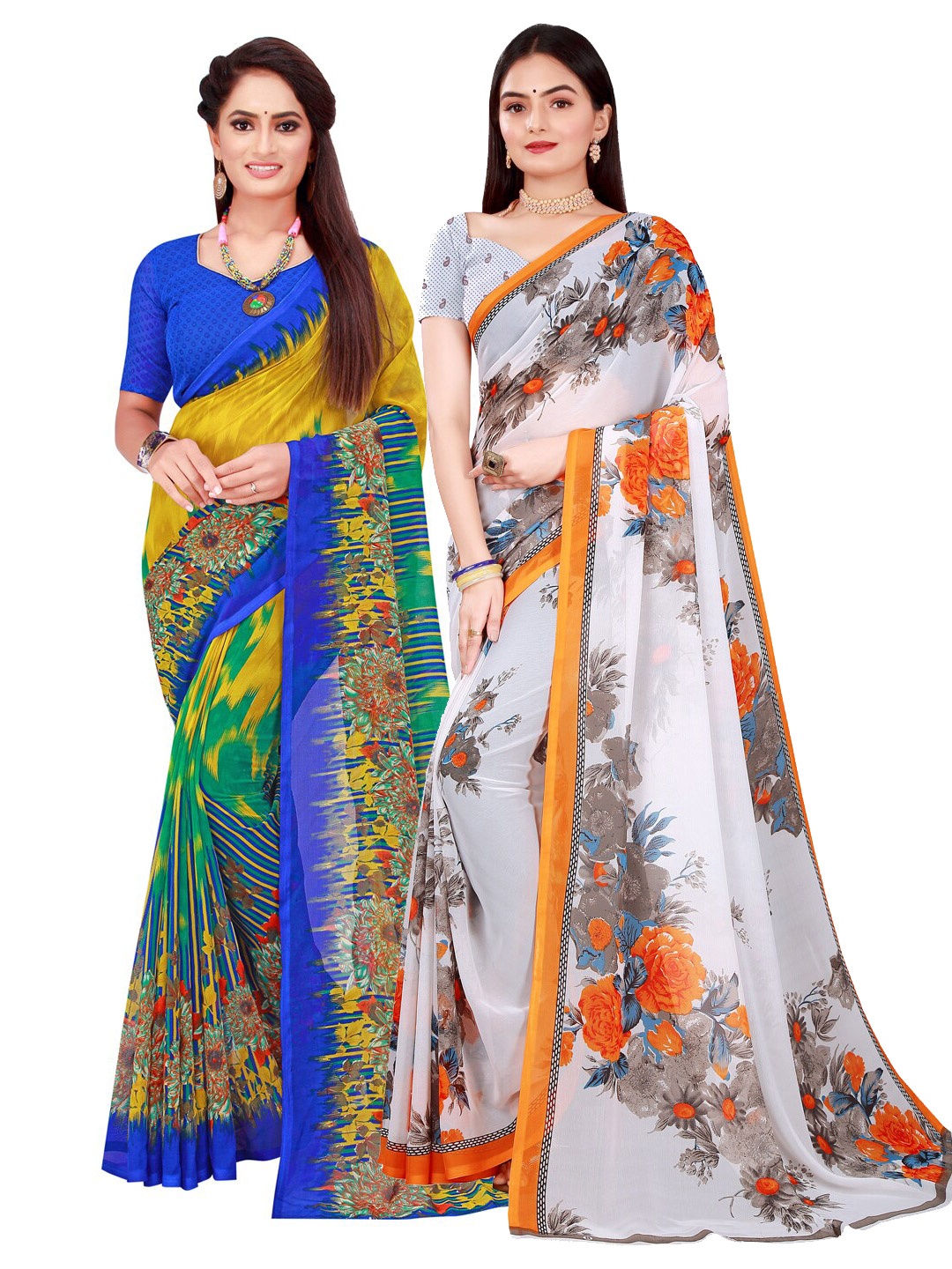 

SAADHVI Pack of 2 Yellow & Yellow Pure Georgette Saree