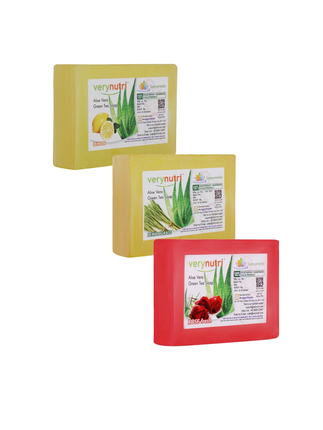 

verynutri Set of 3 Aloevera & Green Tea Handmade Soaps - 100 g each, Yellow