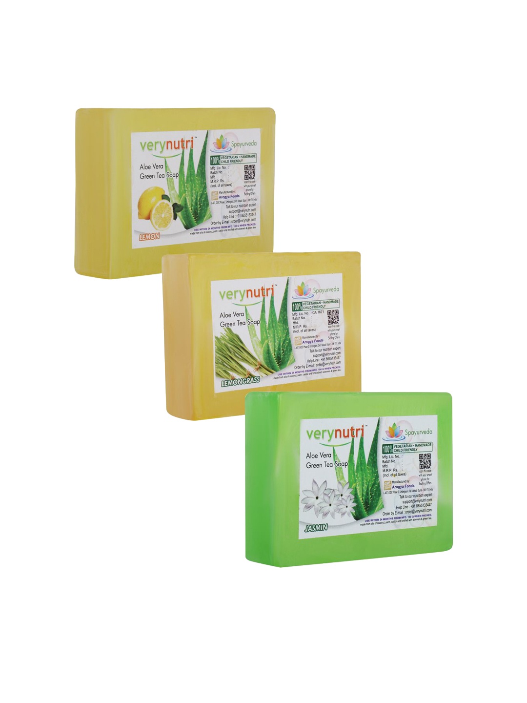

verynutri Set of 3 Aloevera & Green Tea Handmade Soaps - 100 g each, Yellow