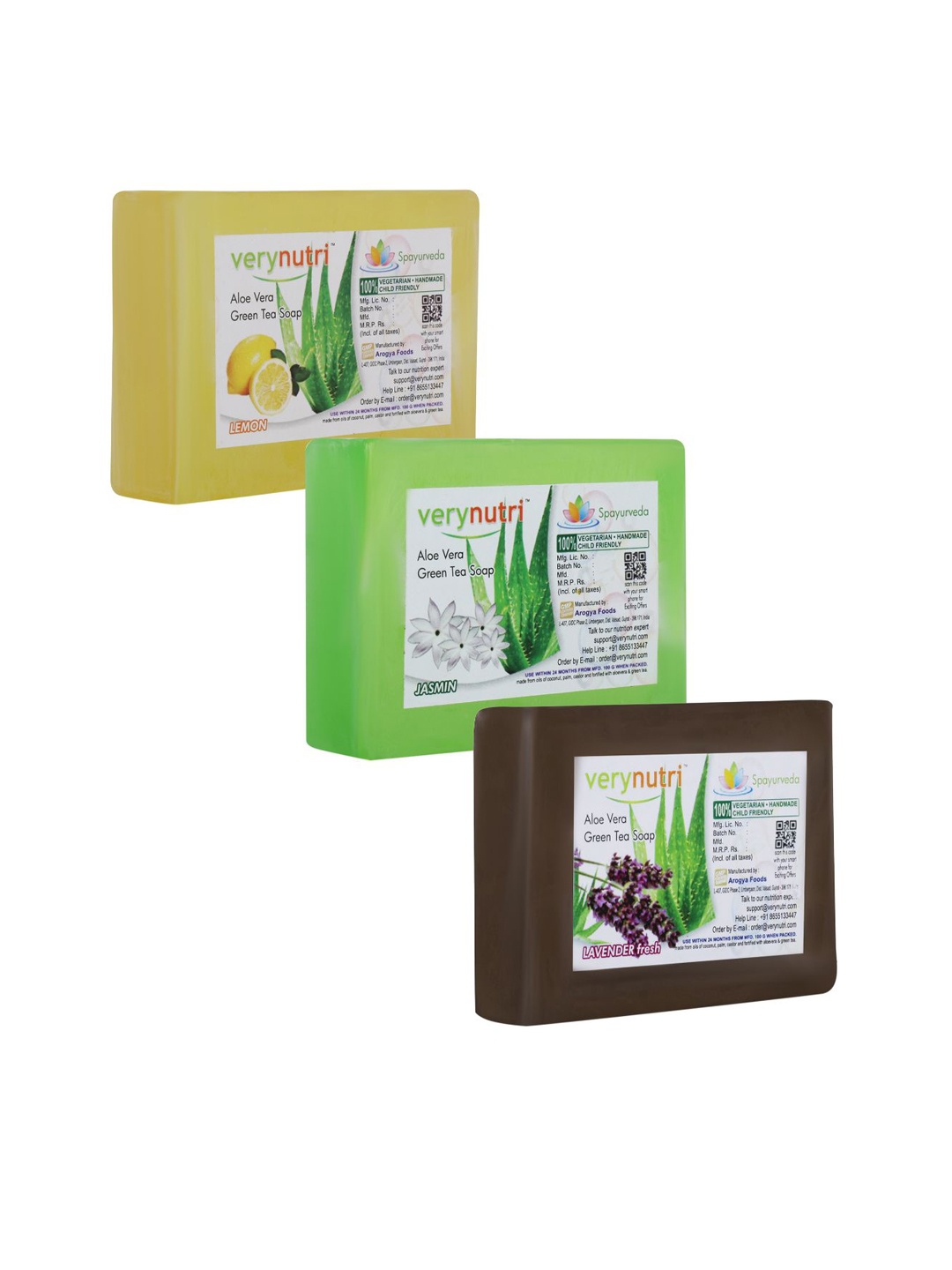 

verynutri Set of 3 Aloevera & Green Tea Handmade Soaps - 100 g each, Yellow