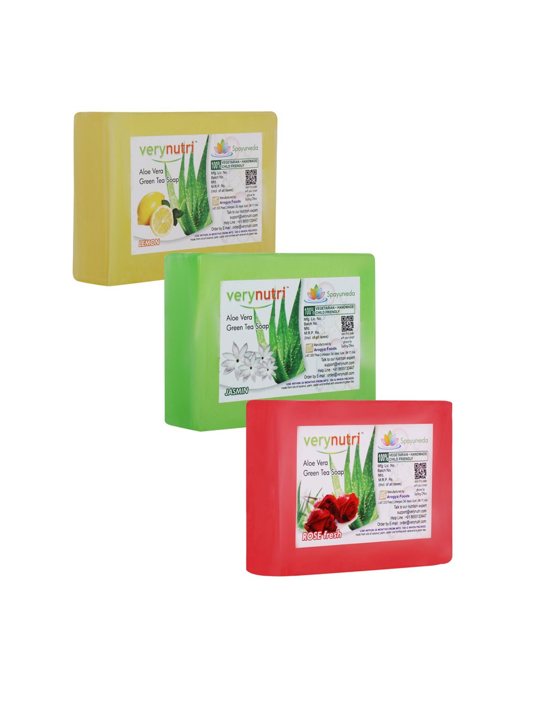 

verynutri Set of 3 Aloevera & Green Tea Handmade Soaps - 100 g each
