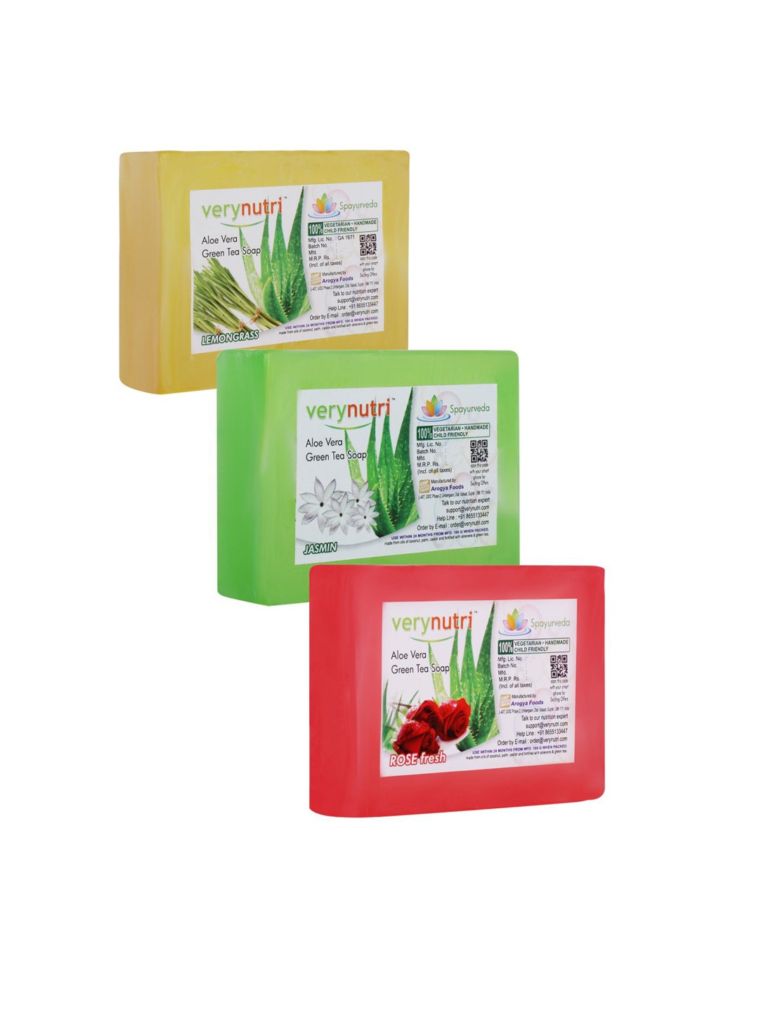 

verynutri Set of 3 Aloevera & Green Tea Handmade Soaps - 100 g each