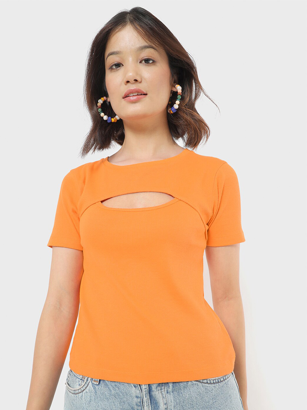 

Bewakoof Women Orange Pure Cotton T-shirt