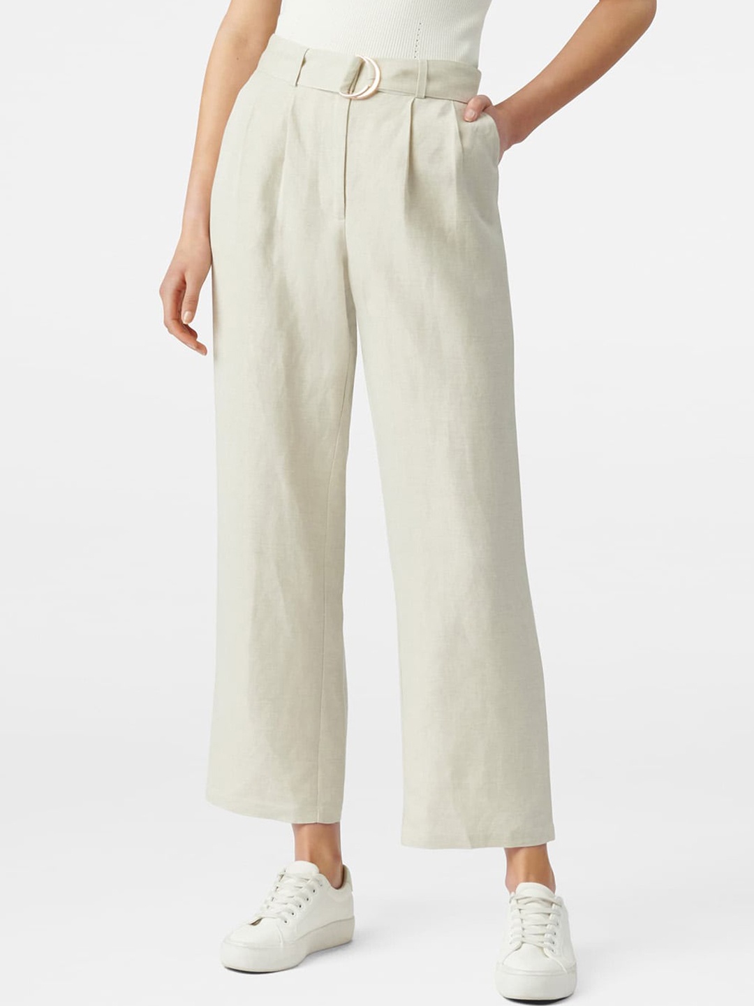 

Forever New Women Off White High-Rise Pleated Trouser