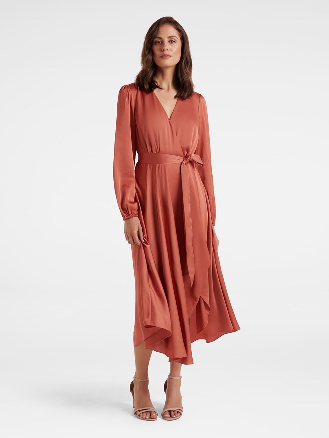 

Forever New Rust Satin Wrap Dress