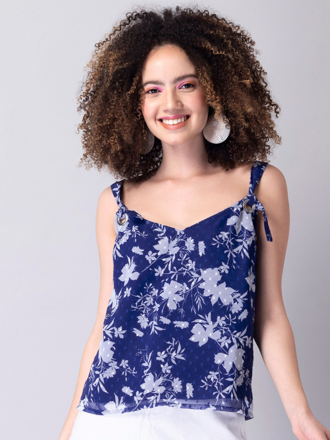 

FabAlley Women Blue & Grey Floral Print Georgette Top