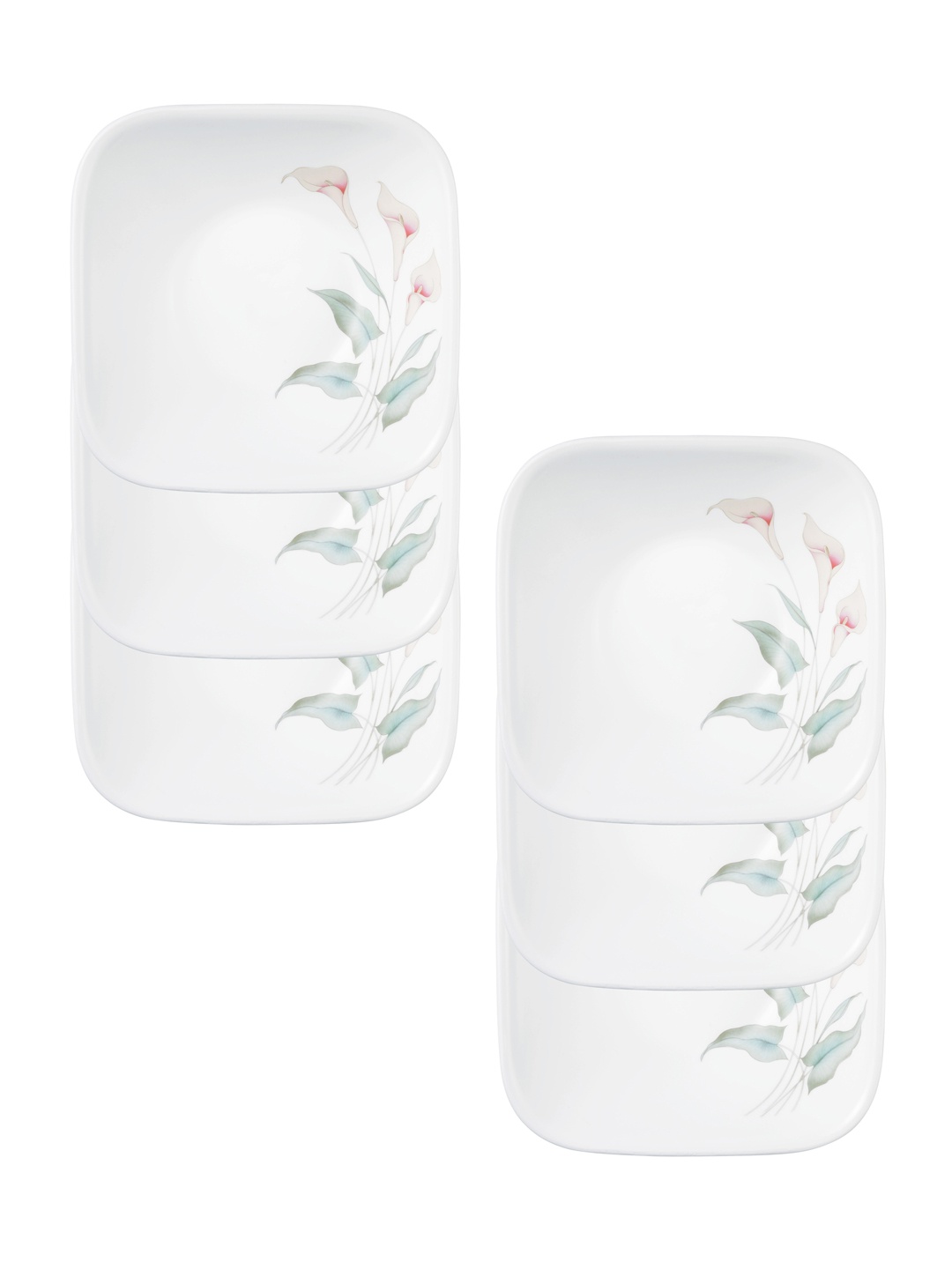 

Corelle Square Round LillyVille White Set of 6 Printed Small Plates