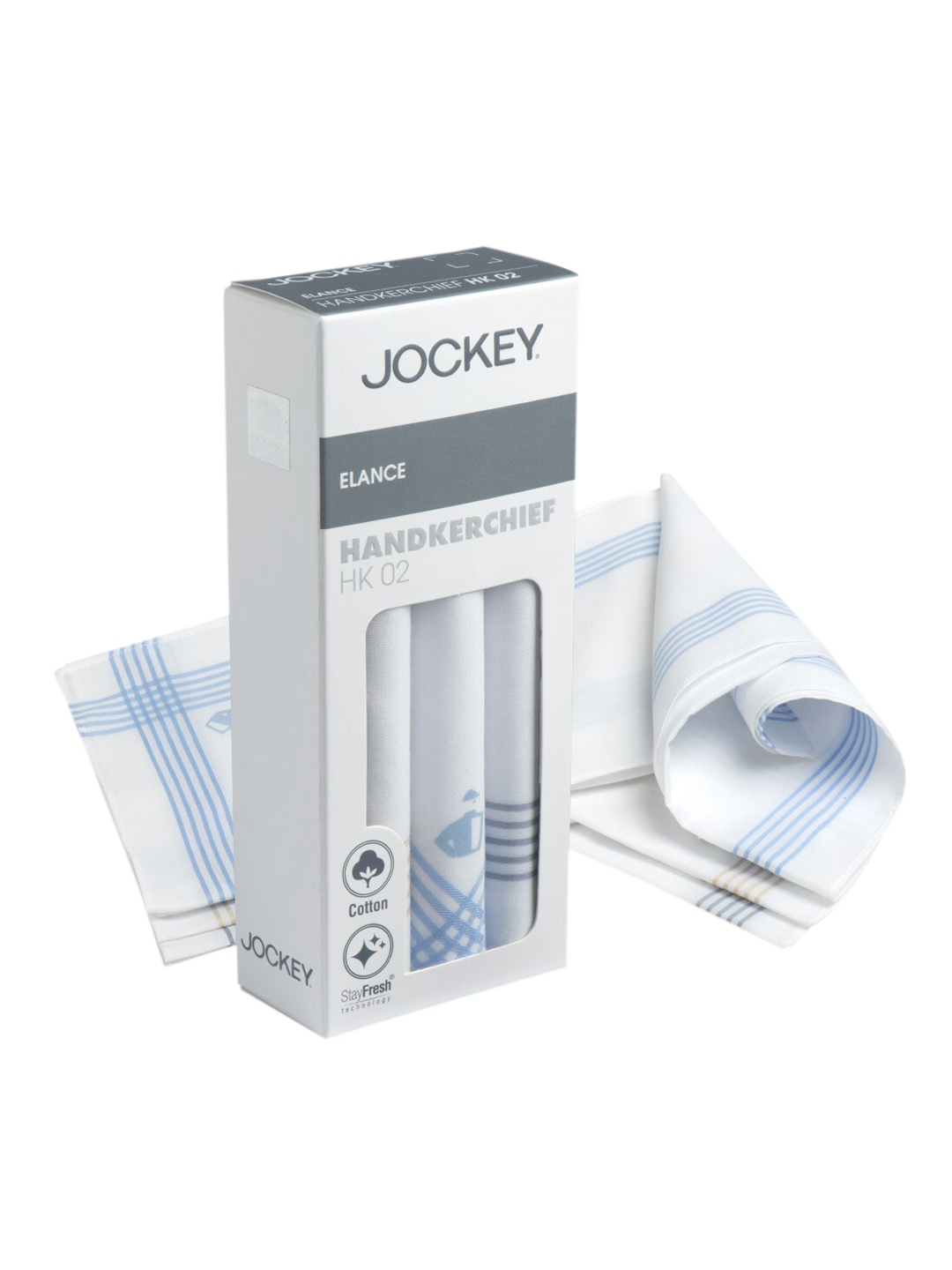 

Jockey Pack of 3 Super Combed Cotton Striped Handkerchief with Stay Fresh Properties-HK02, White