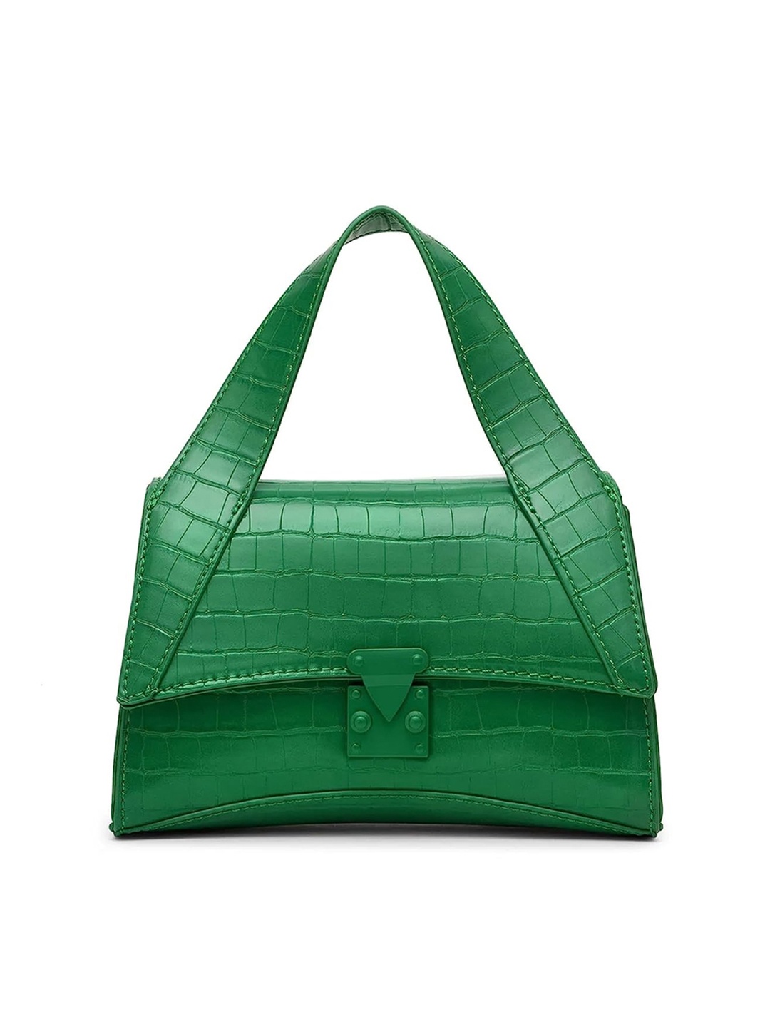 

MIRAGGIO Green Croc-Textured Satchel Bag with Detachable Sling Strap