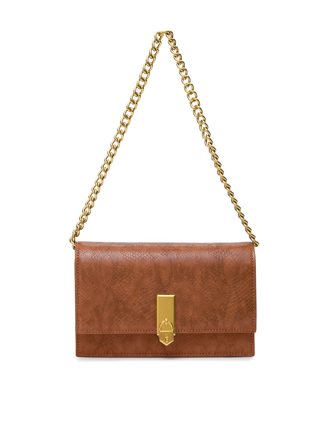 

MIRAGGIO Brown Gold-Toned Snake Skin Textured Shoulder Bag