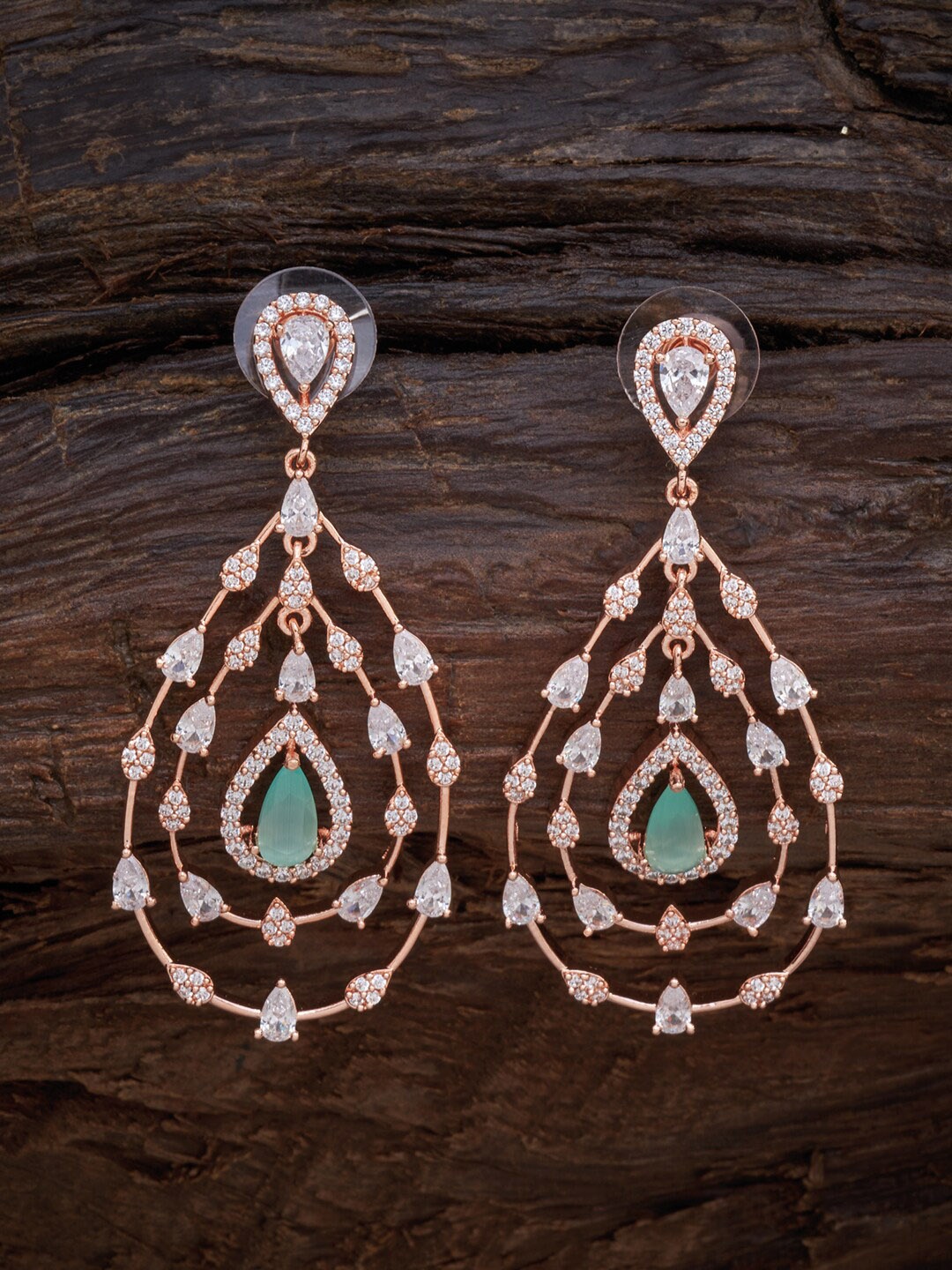 

Kushal's Fashion Jewellery Rose Gold & Green Teardrop Shaped Drop Earrings
