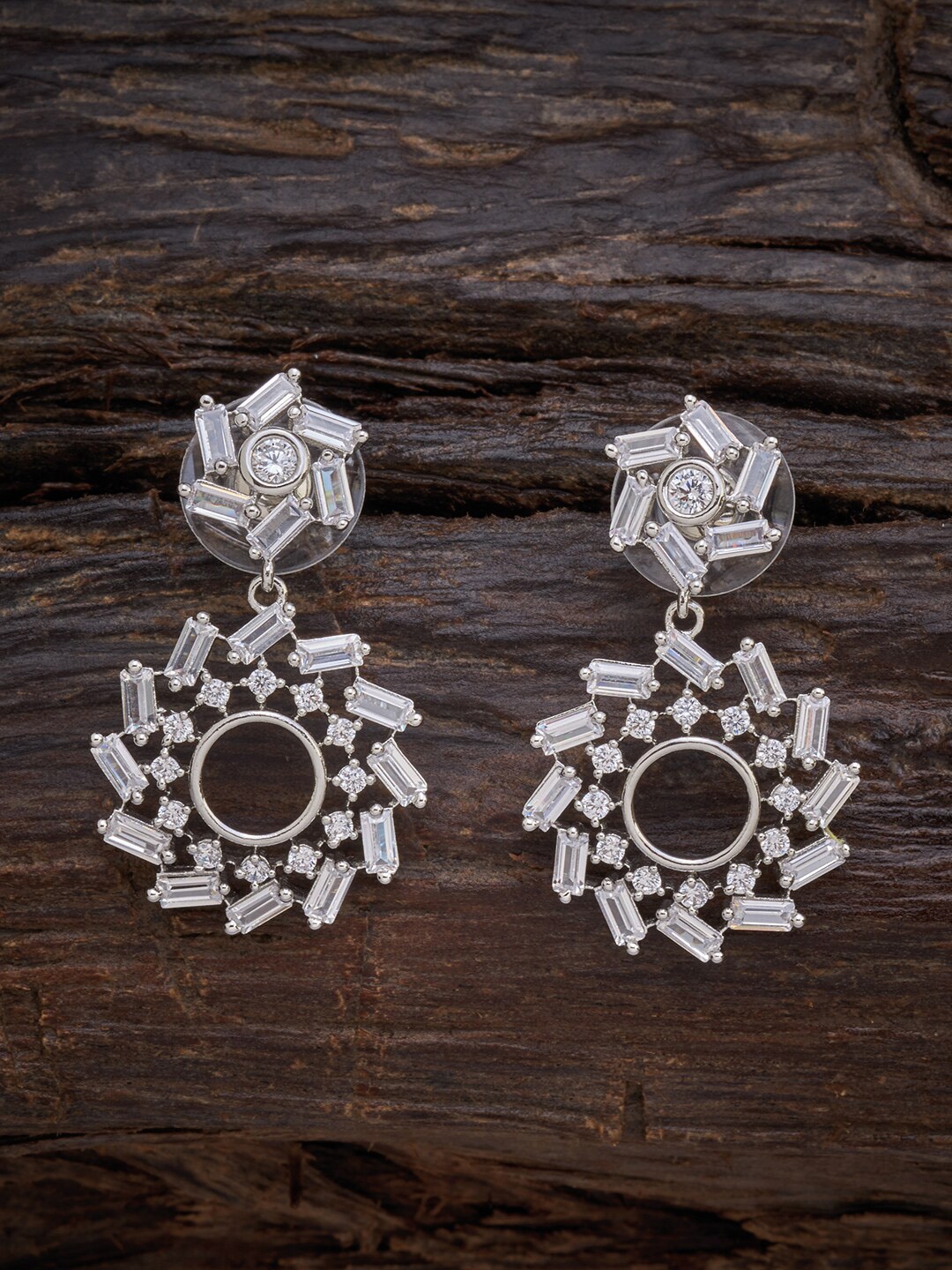 

Kushal's Fashion Jewellery White & Rhodium Plated Circular Drop Earrings
