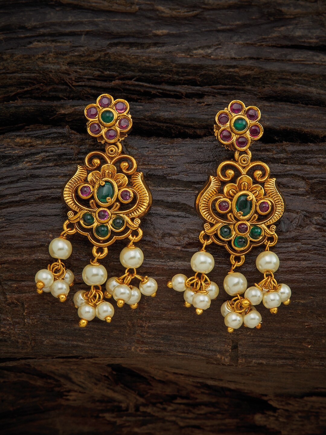 

Kushal's Fashion Jewellery Gold Plated & Green Floral Drop Earrings