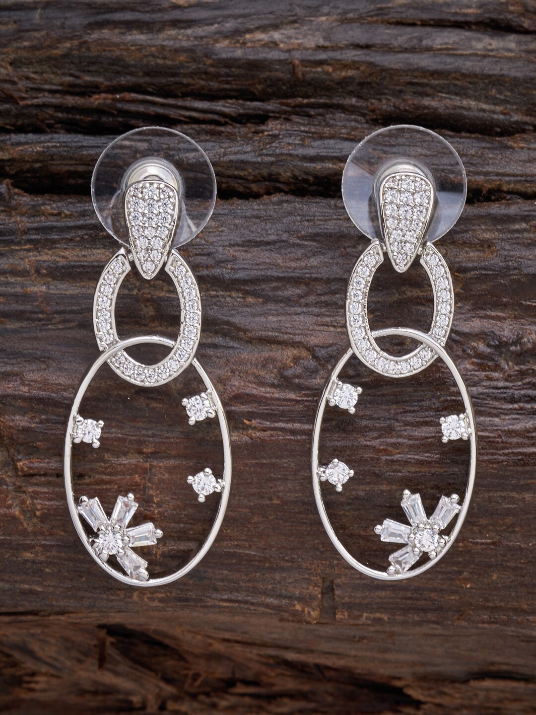 

Kushal's Fashion Jewellery White Rhodium Plated Oval Drop Earrings