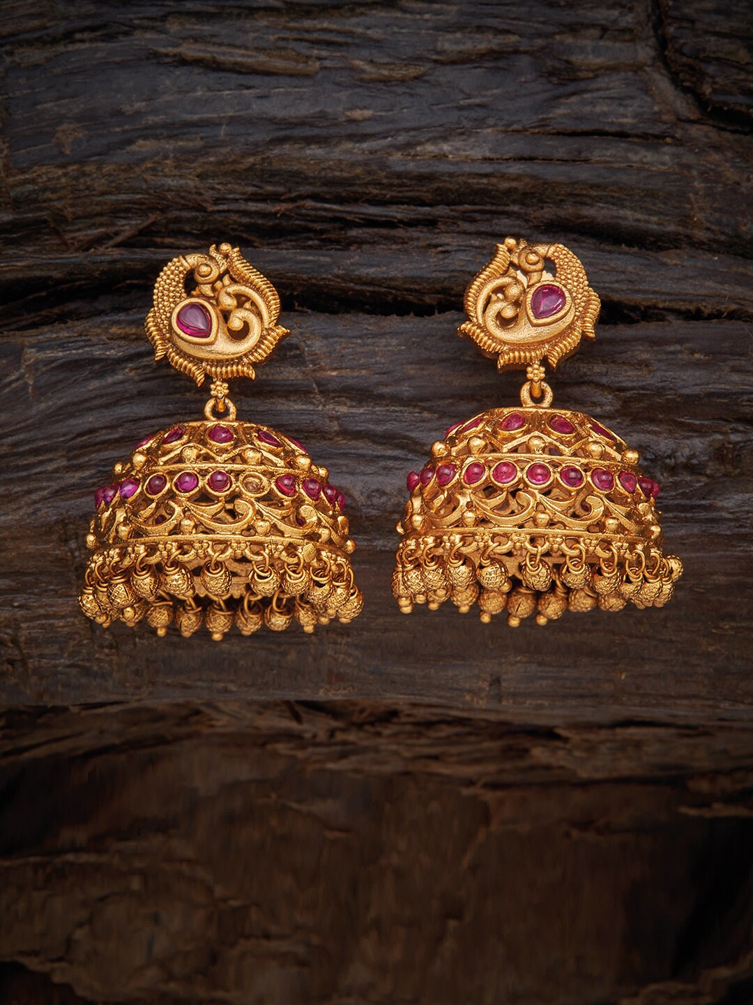 

Kushal's Fashion Jewellery Red Dome Shaped Jhumkas Earrings