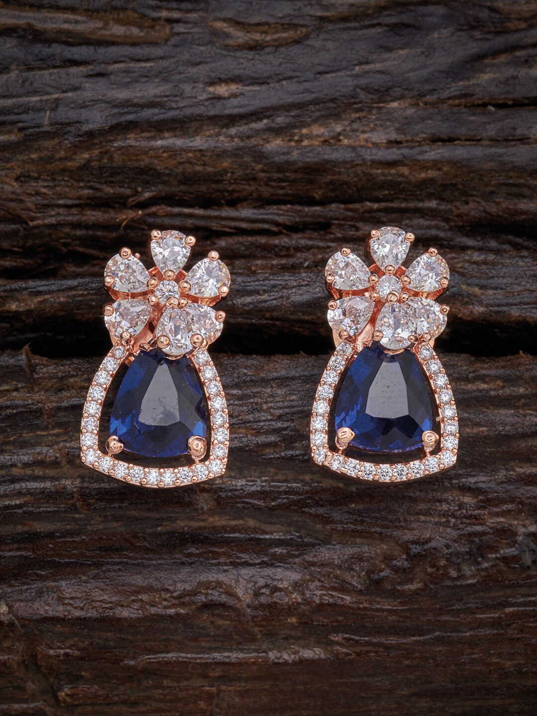 

Kushal's Fashion Jewellery Women Rose Gold & Blue Floral Studs Earrings