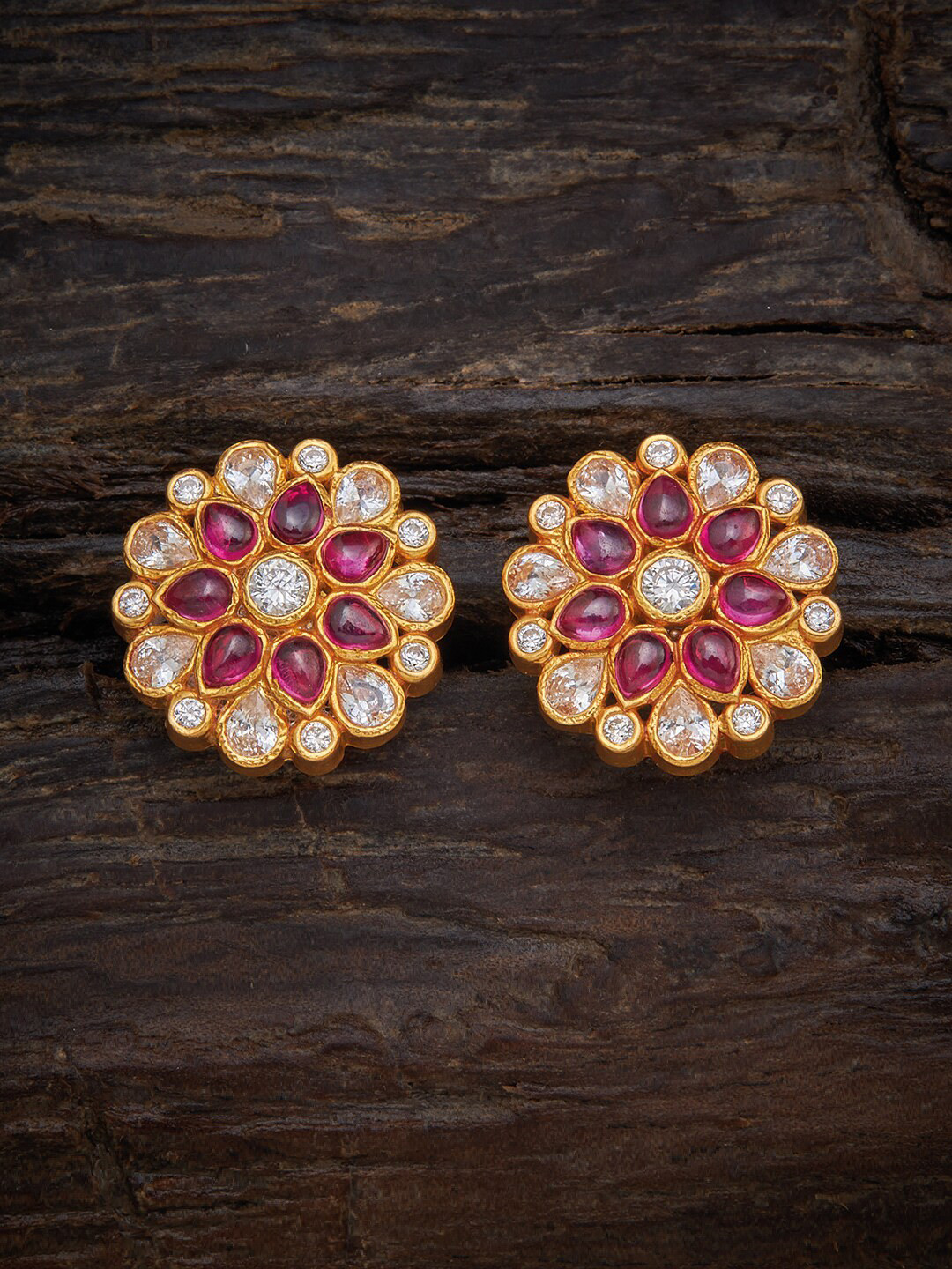 

Kushal's Fashion Jewellery Red Gold Plated Floral Studs Earrings