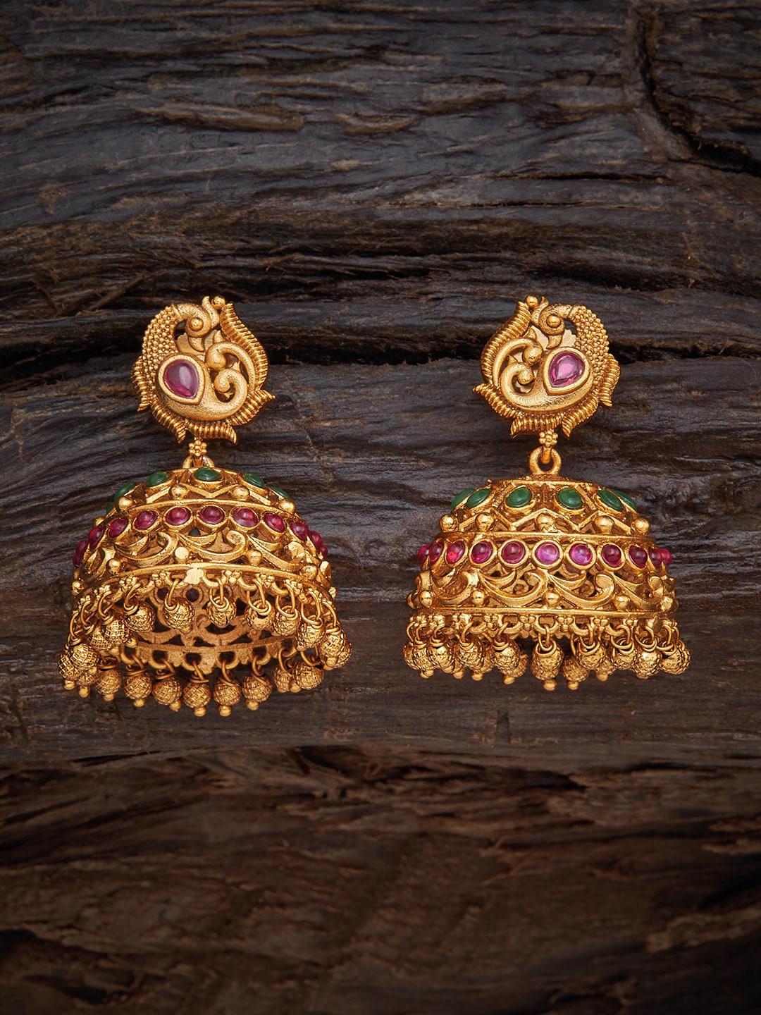 

Kushal's Fashion Jewellery Red Dome Shaped Jhumkas Earrings