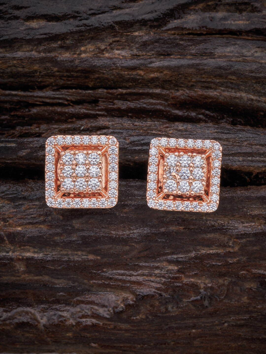 

Kushal's Fashion Jewellery White & Rose-Gold-Plated Square Studs Earrings