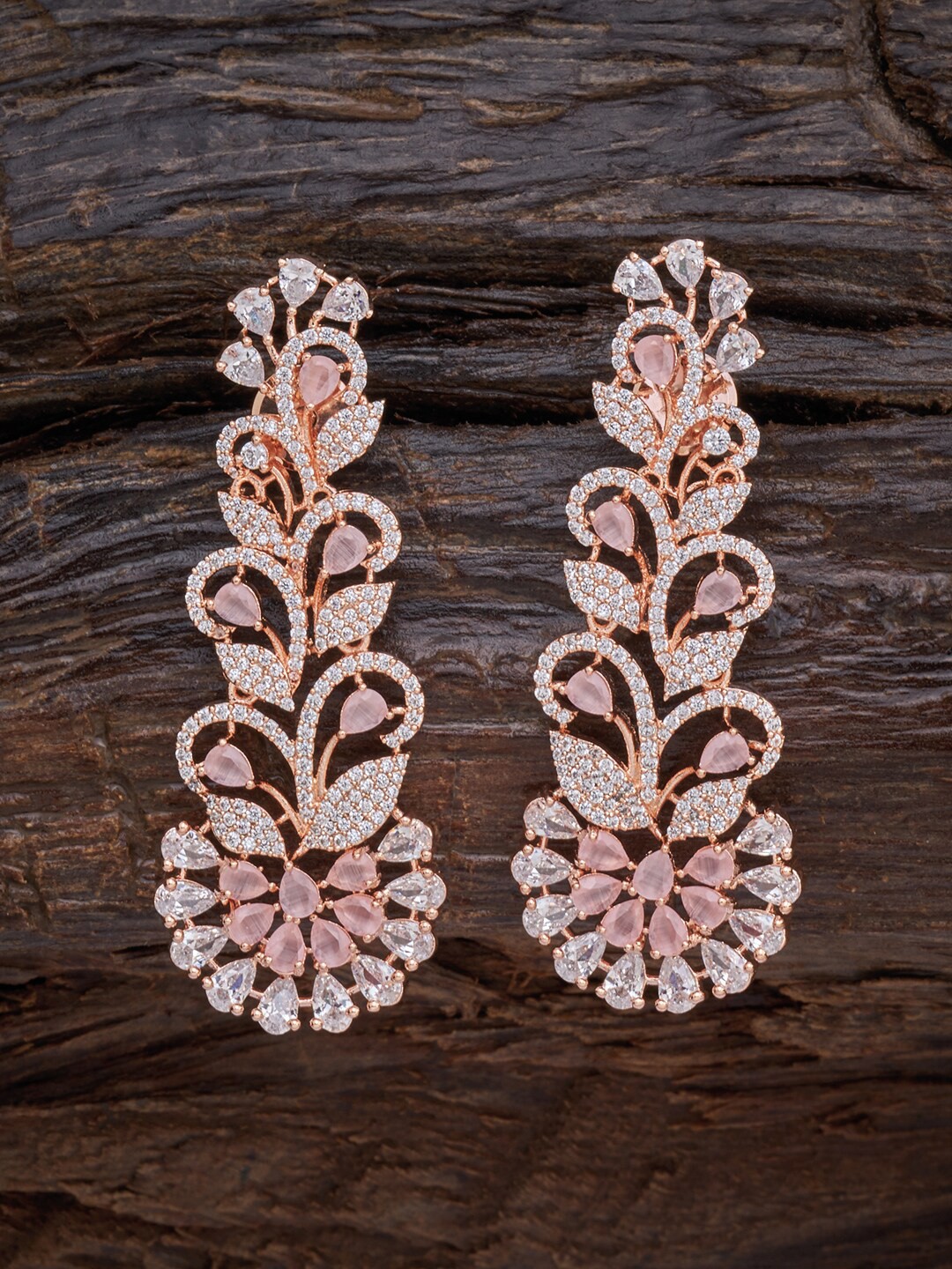 

Kushal's Fashion Jewellery Rose-Gold Plated Pink Floral Cubic Zirconia Drop Earrings