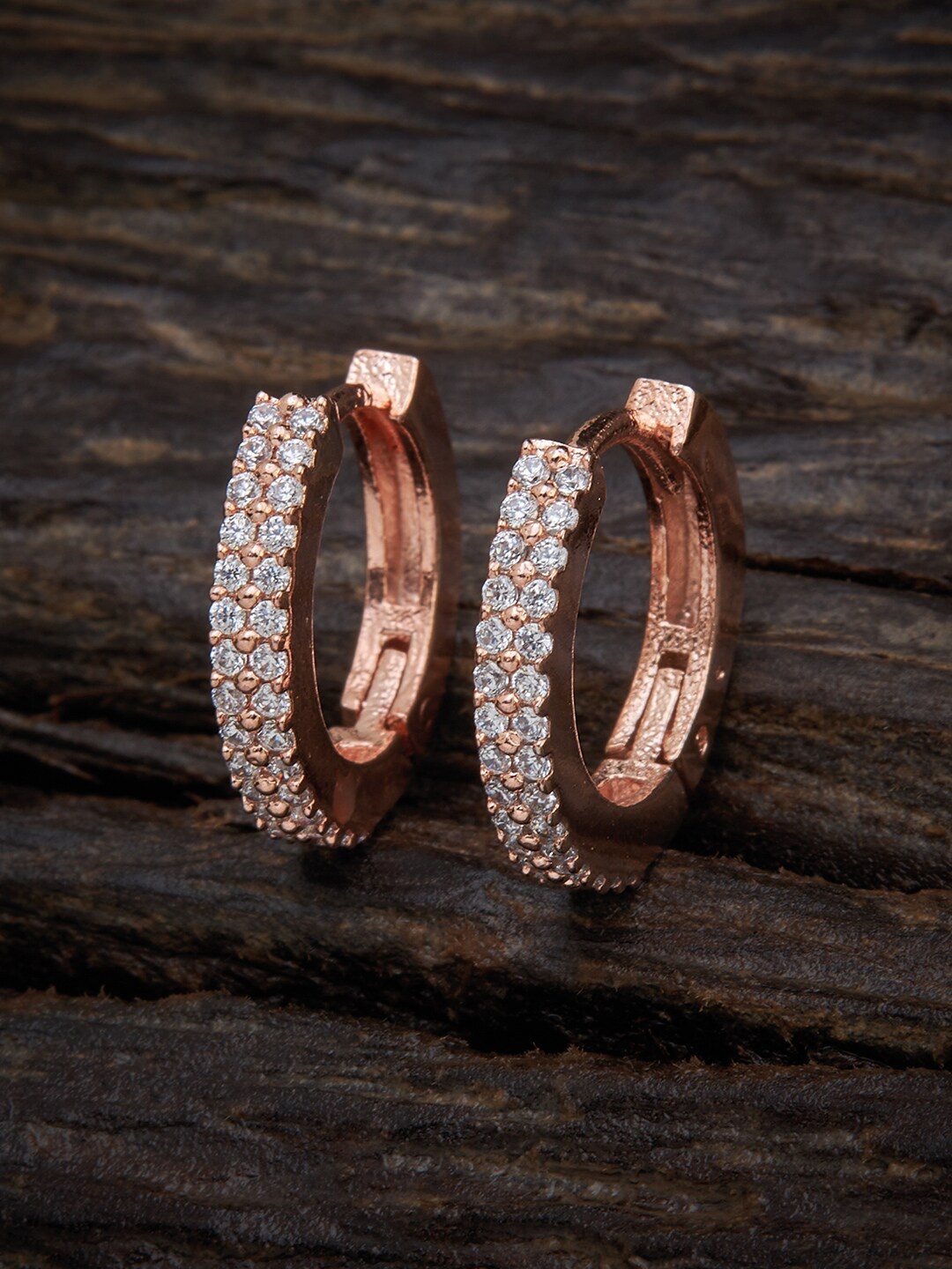 

Kushal's Fashion Jewellery Rose Gold & White Zircon Studded Circular Hoop Earrings