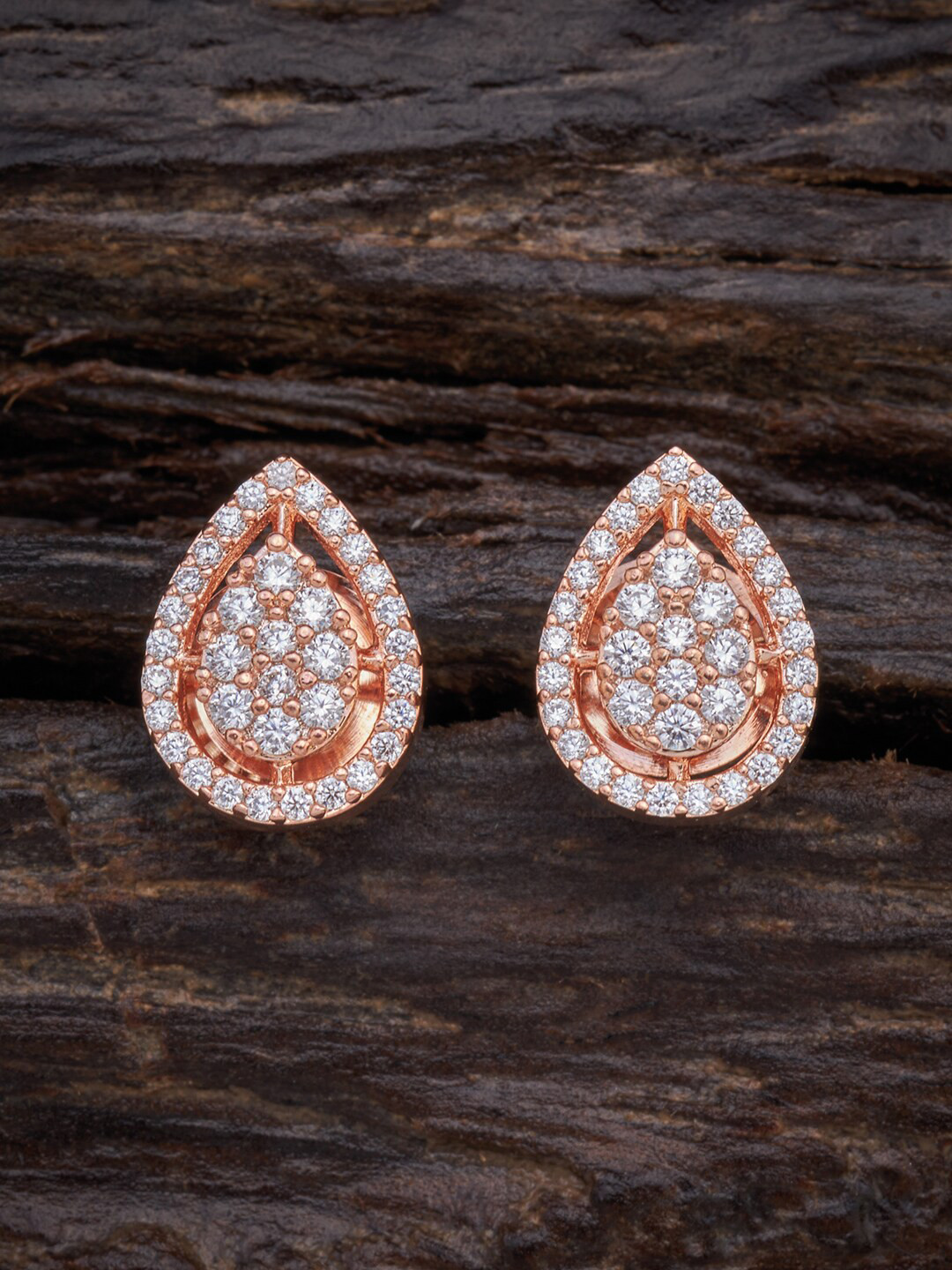 

Kushal's Fashion Jewellery Rose-Gold Plated White Teardrop Shaped Studs Earrings