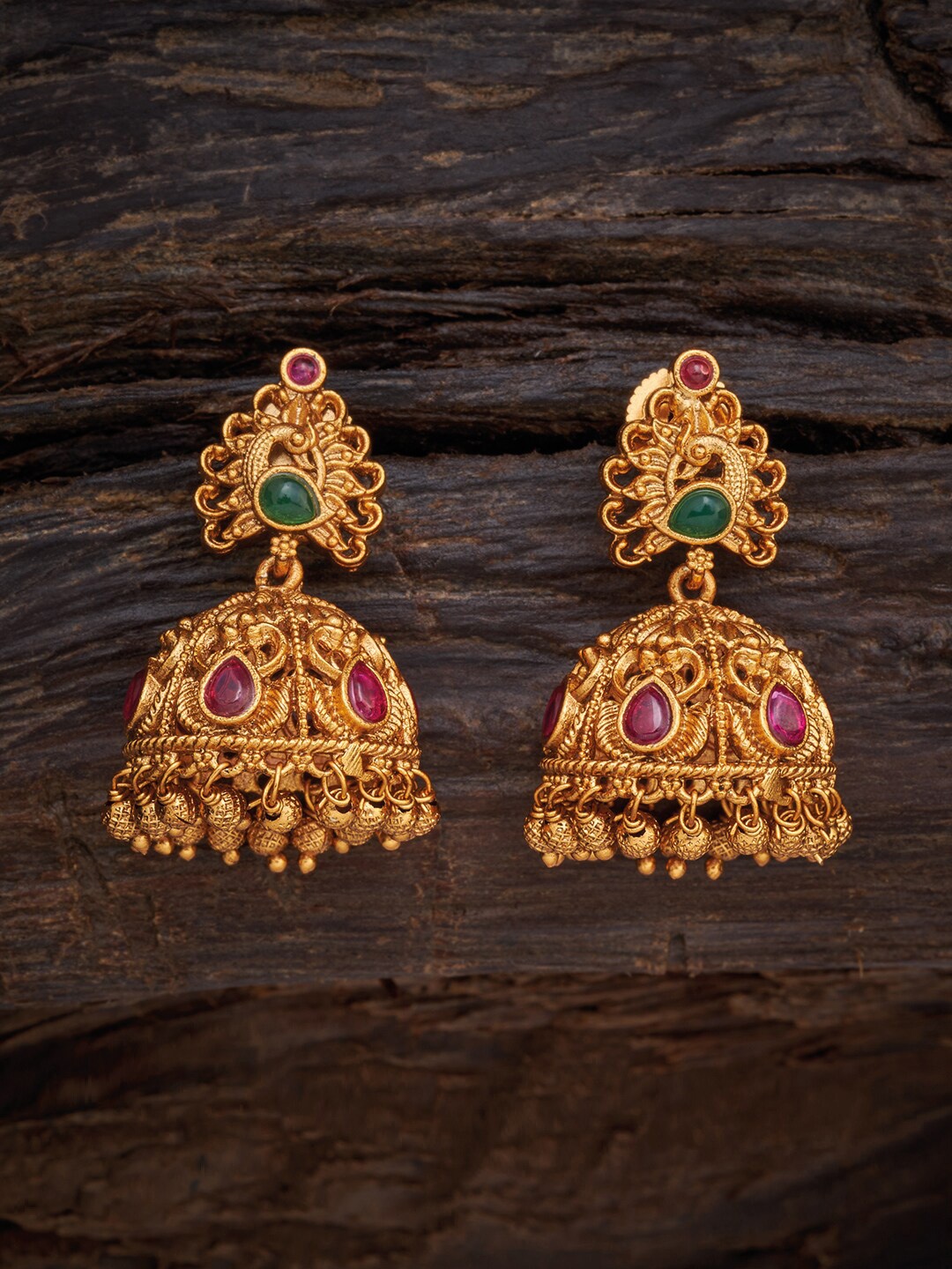 

Kushal's Fashion Jewellery Red Dome Shaped Jhumkas Earrings