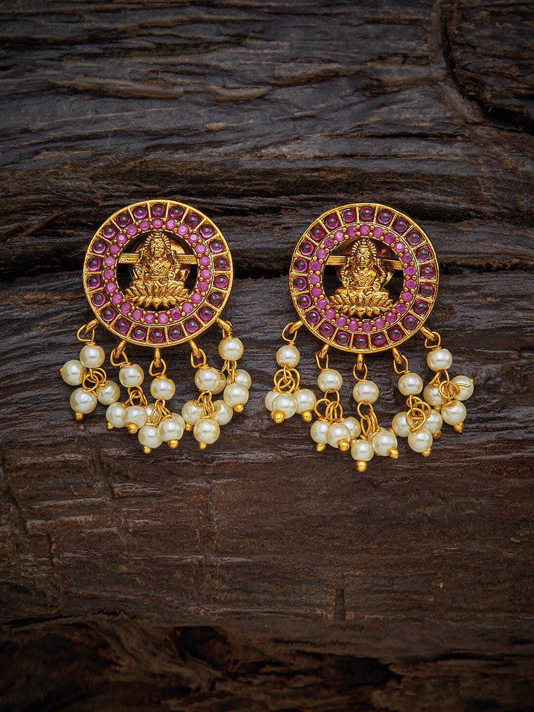 

Kushal's Fashion Jewellery Gold-Plated Purple & White Circular Drop Earrings