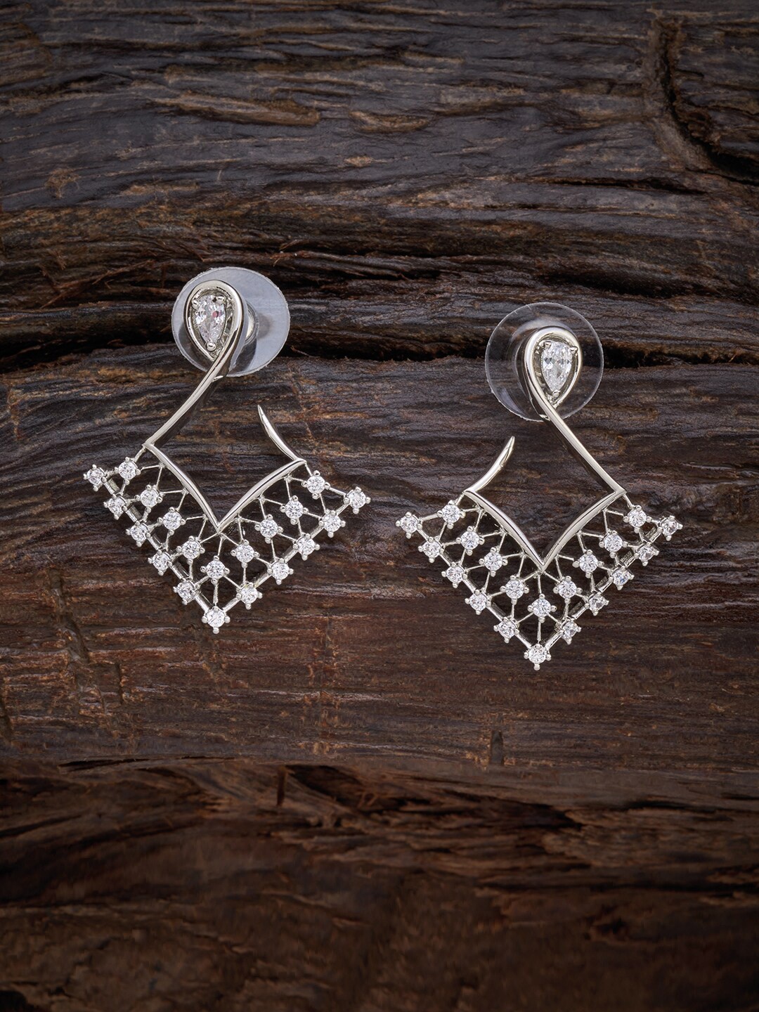 

Kushal's Fashion Jewellery White Geometric Rhodium-Plated Studs Earrings