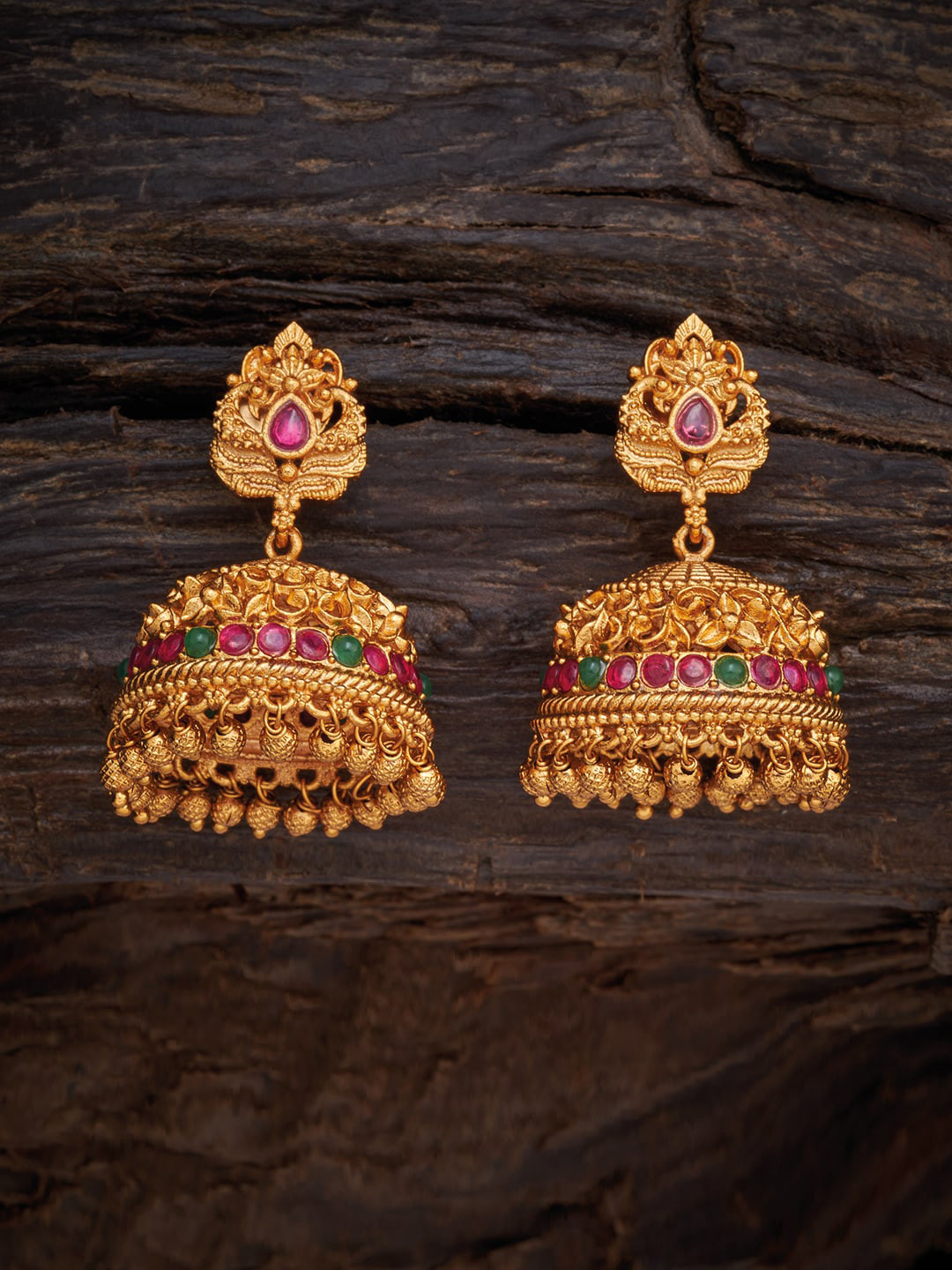 

Kushal's Fashion Jewellery Pink & Gold-Toned Dome Shaped Drop Earrings