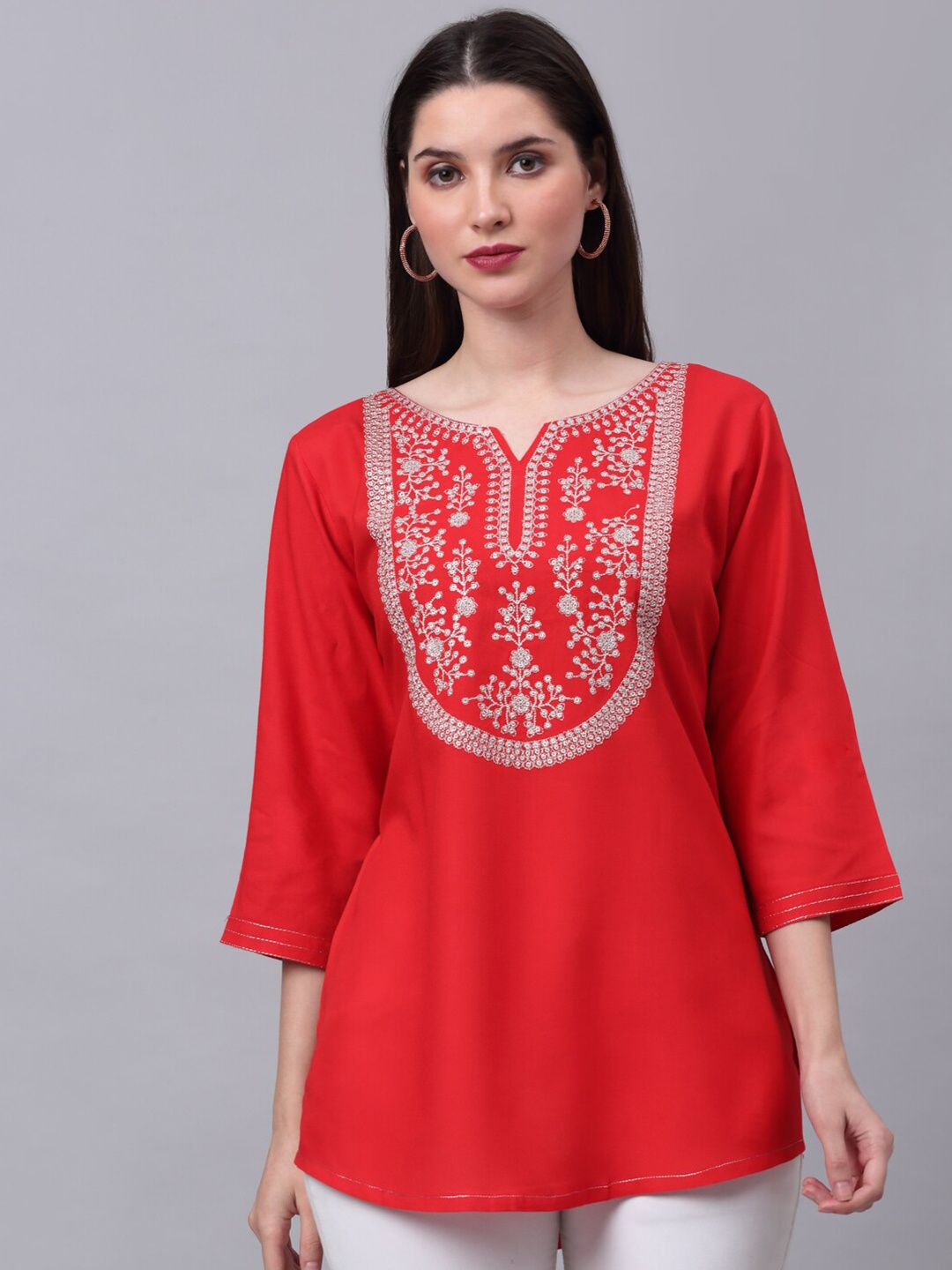 

NEUDIS Women Red Floral Embroidered Top