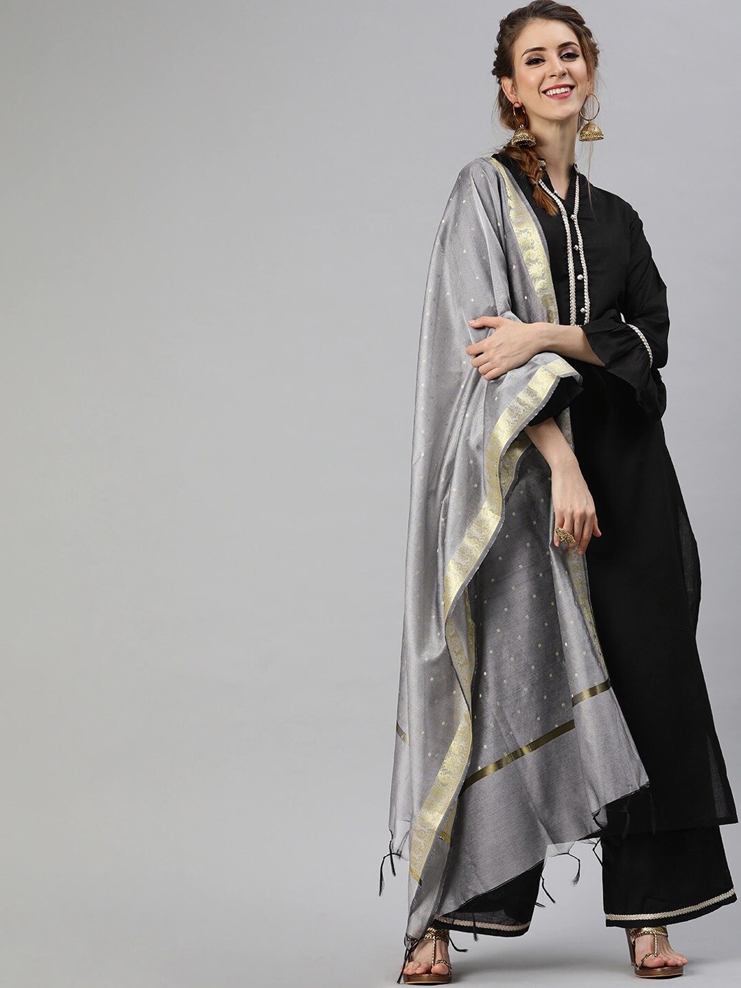

Tulsattva Women Black Pure Cotton Kurta Set