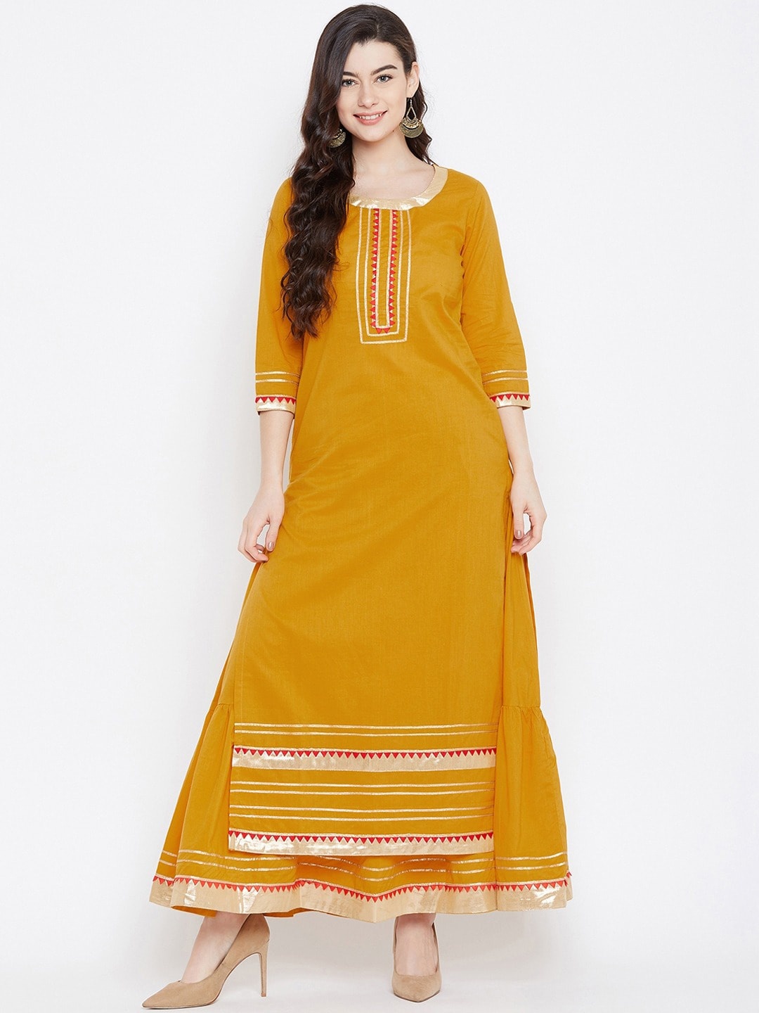 

Tulsattva Women Mustard Yellow Ethnic Motifs Regular Pure Cotton Kurti with Palazzos & With Dupatta