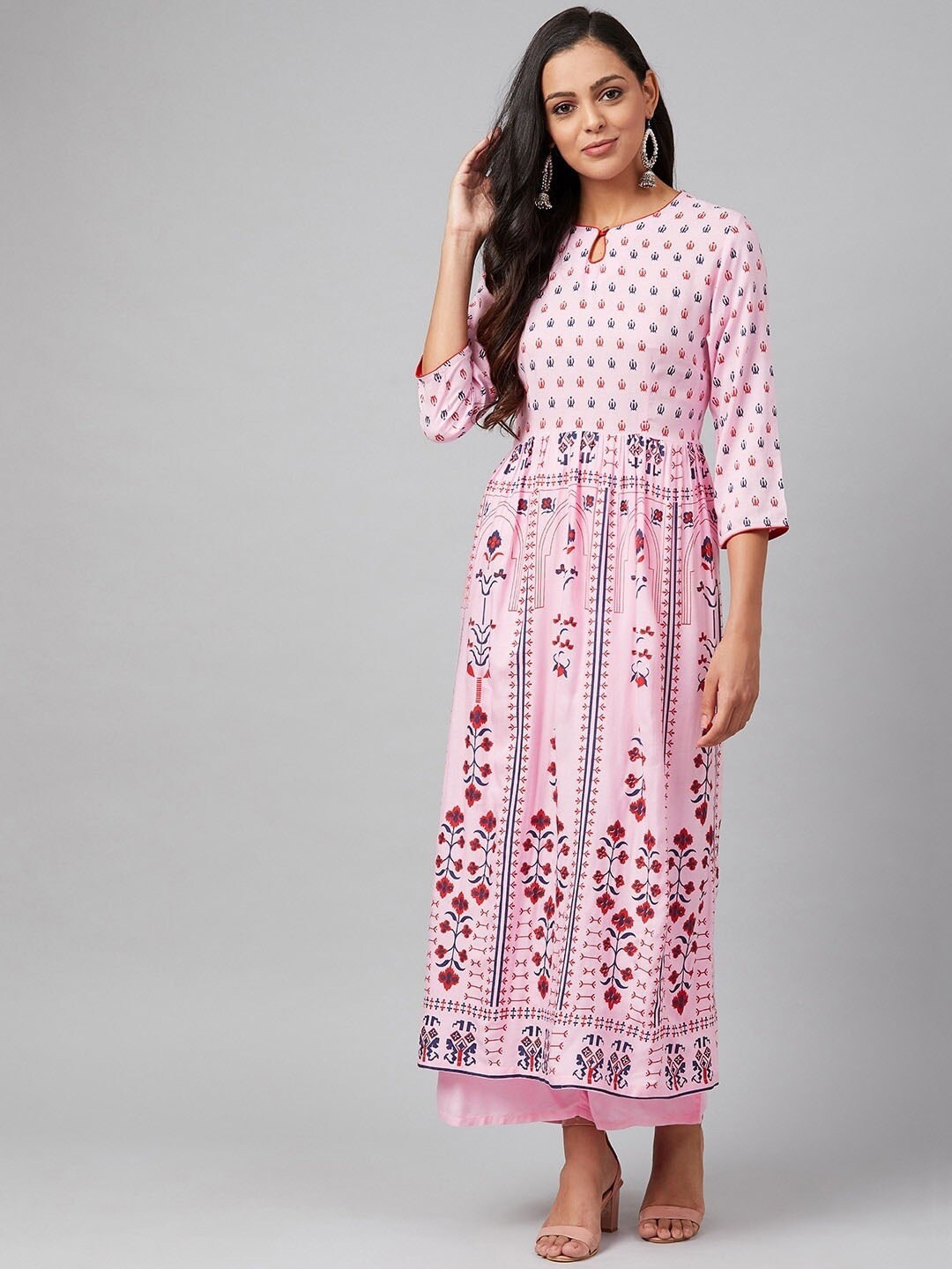 

Tulsattva Women Pink Ethnic Motifs Printed Pure Cotton Kurta with Palazzos